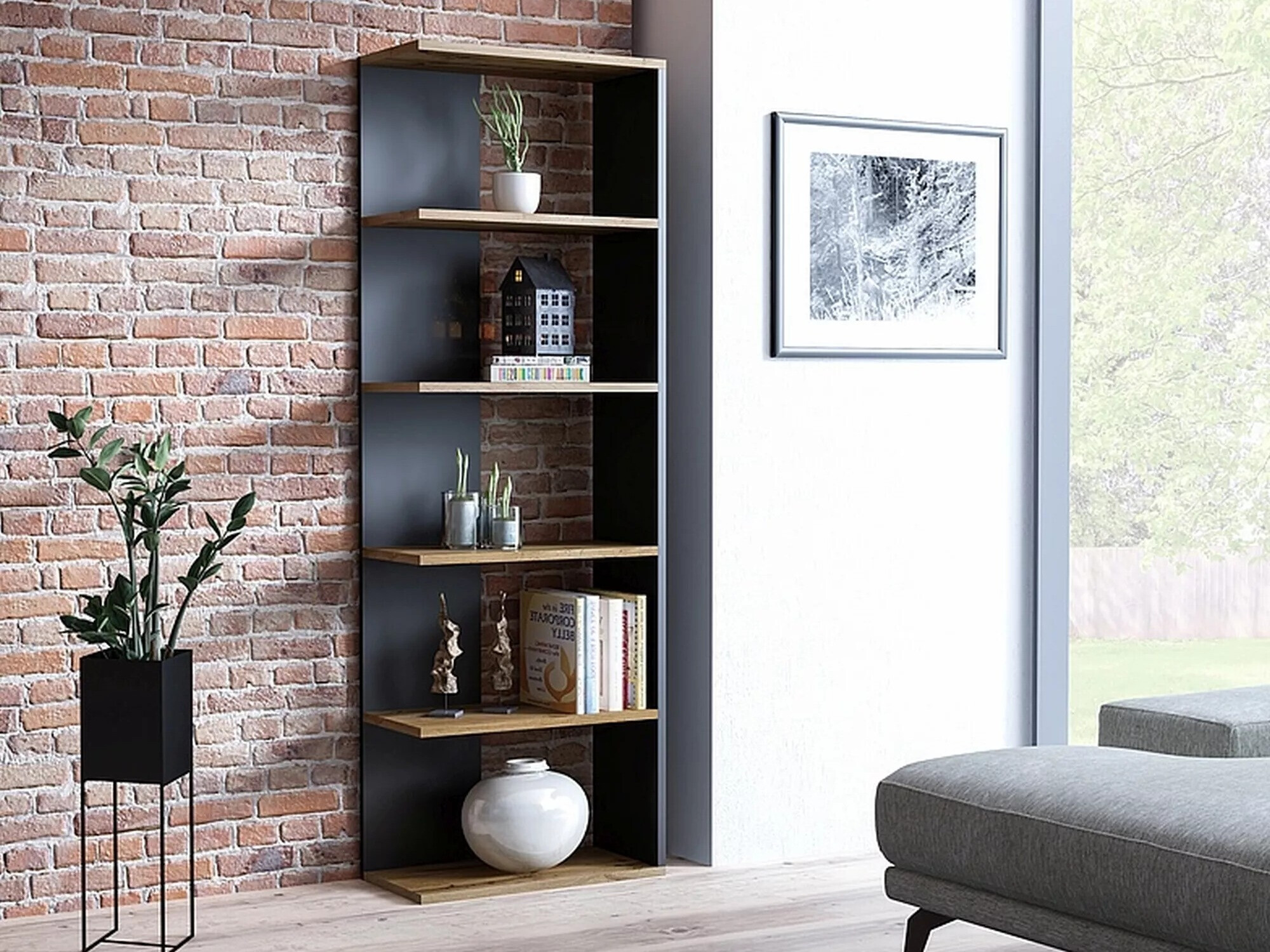 Estantería Detroit 151 (Negro + Roble wotan)