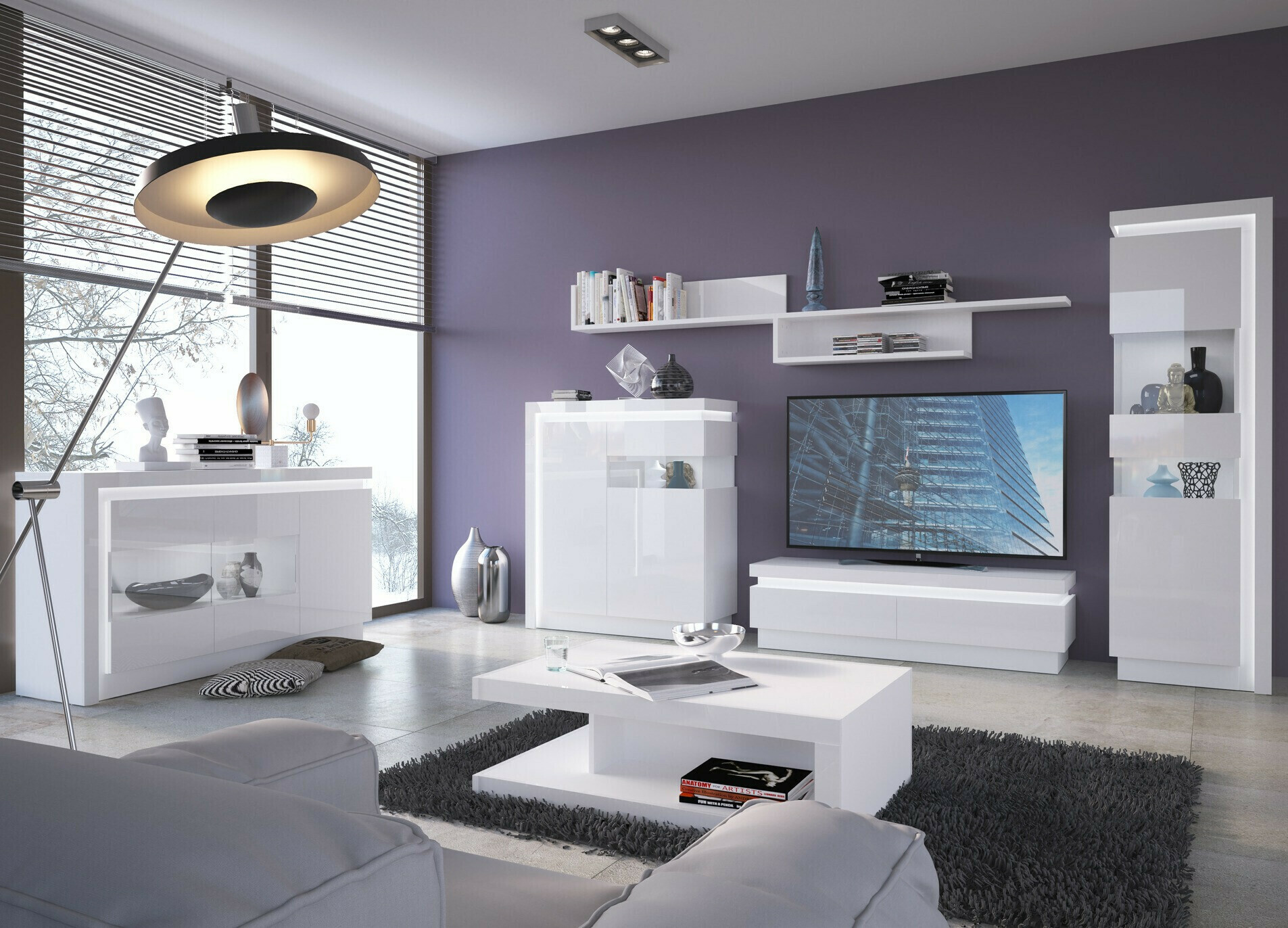 Mueble TV Feldeli 101 (Blanco + Blanco brillante)