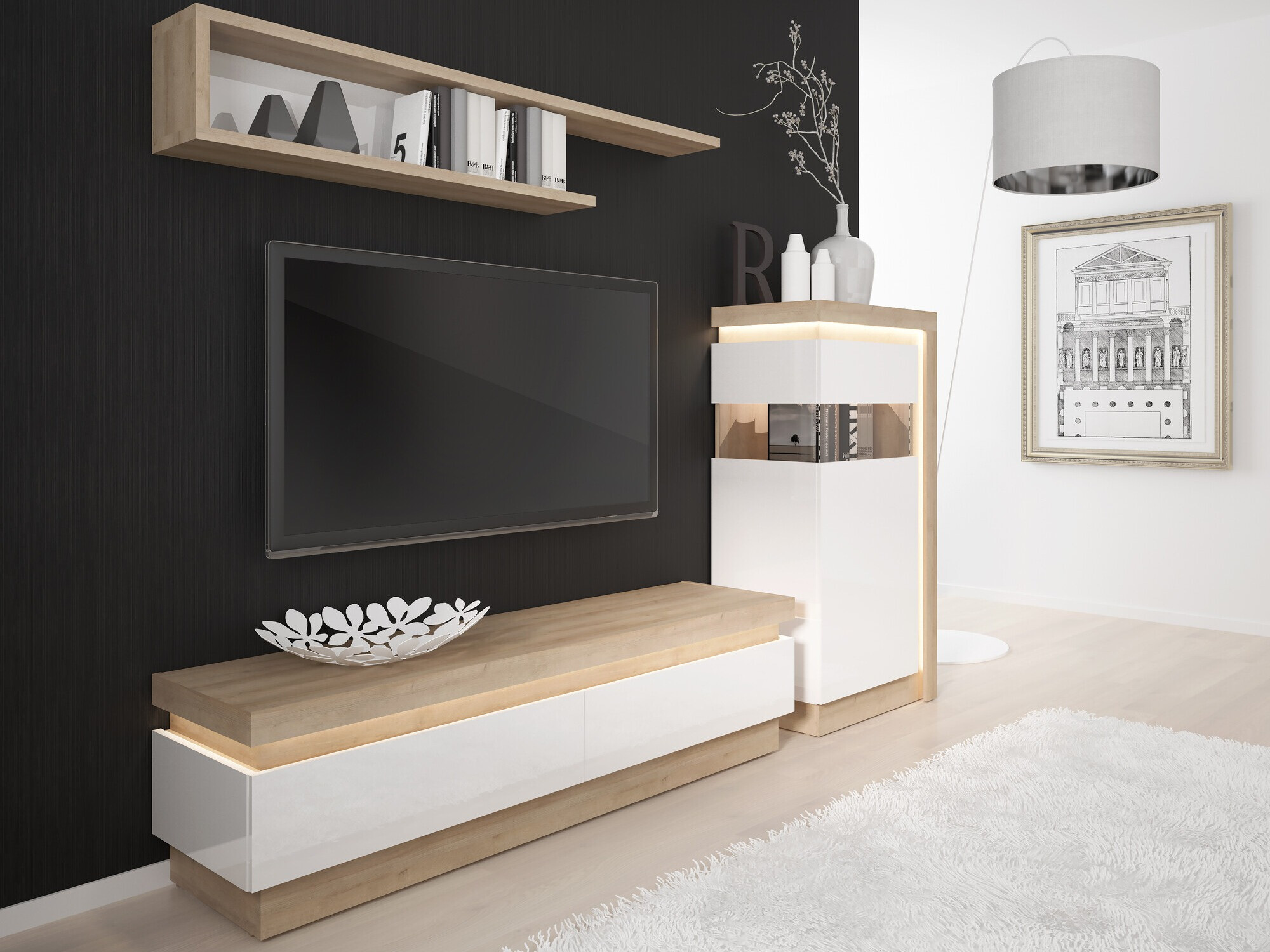 Mueble TV Feldeli 101 (Riviera roble + Blanco brillante)
