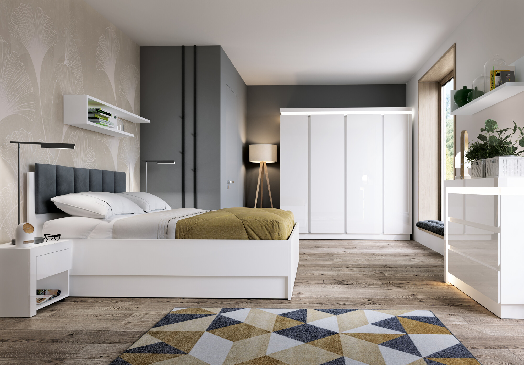 Cama Feldeli 117 (Blanco + Blanco brillante)