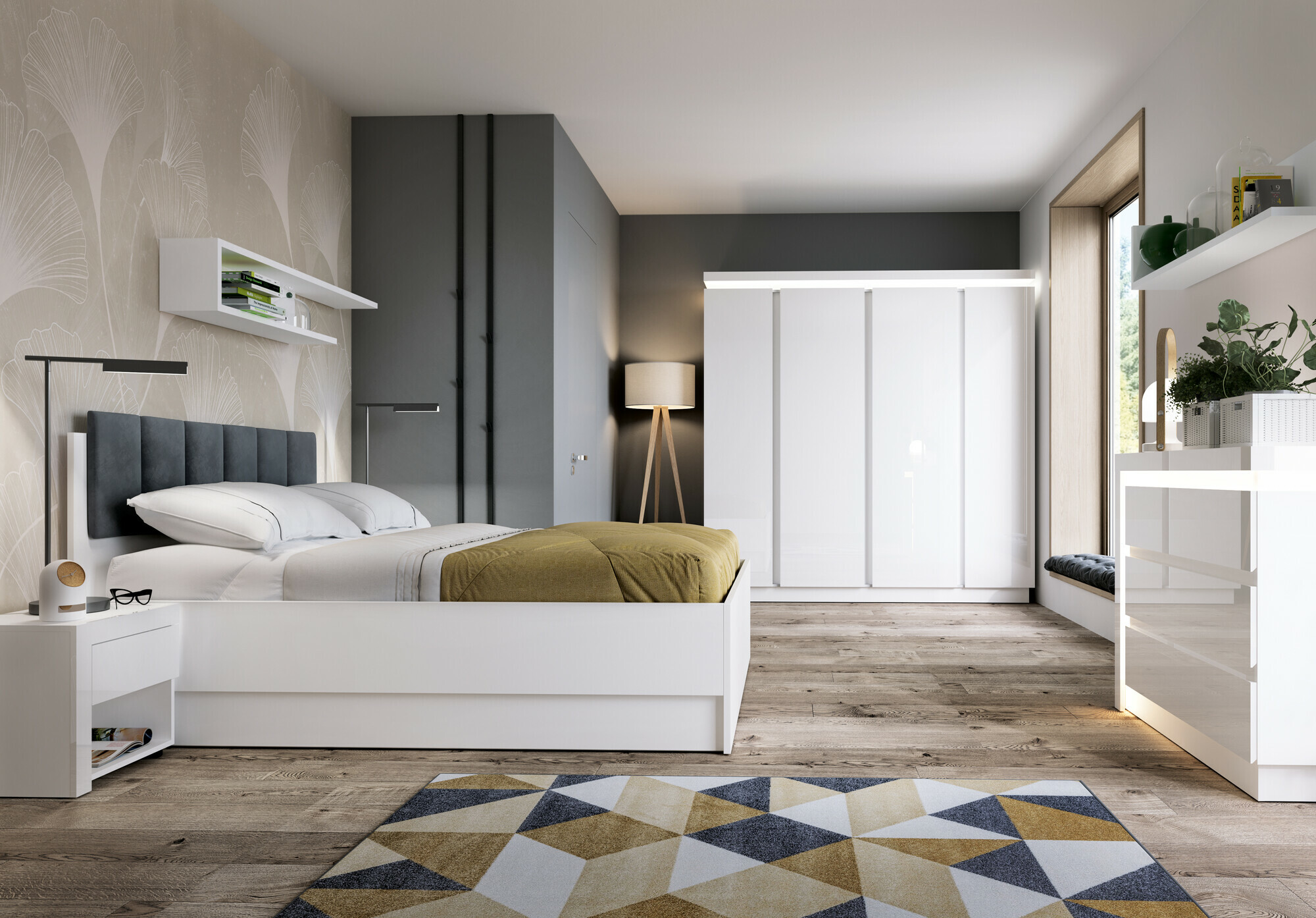 Cama Feldeli 117 (Blanco + Blanco brillante)