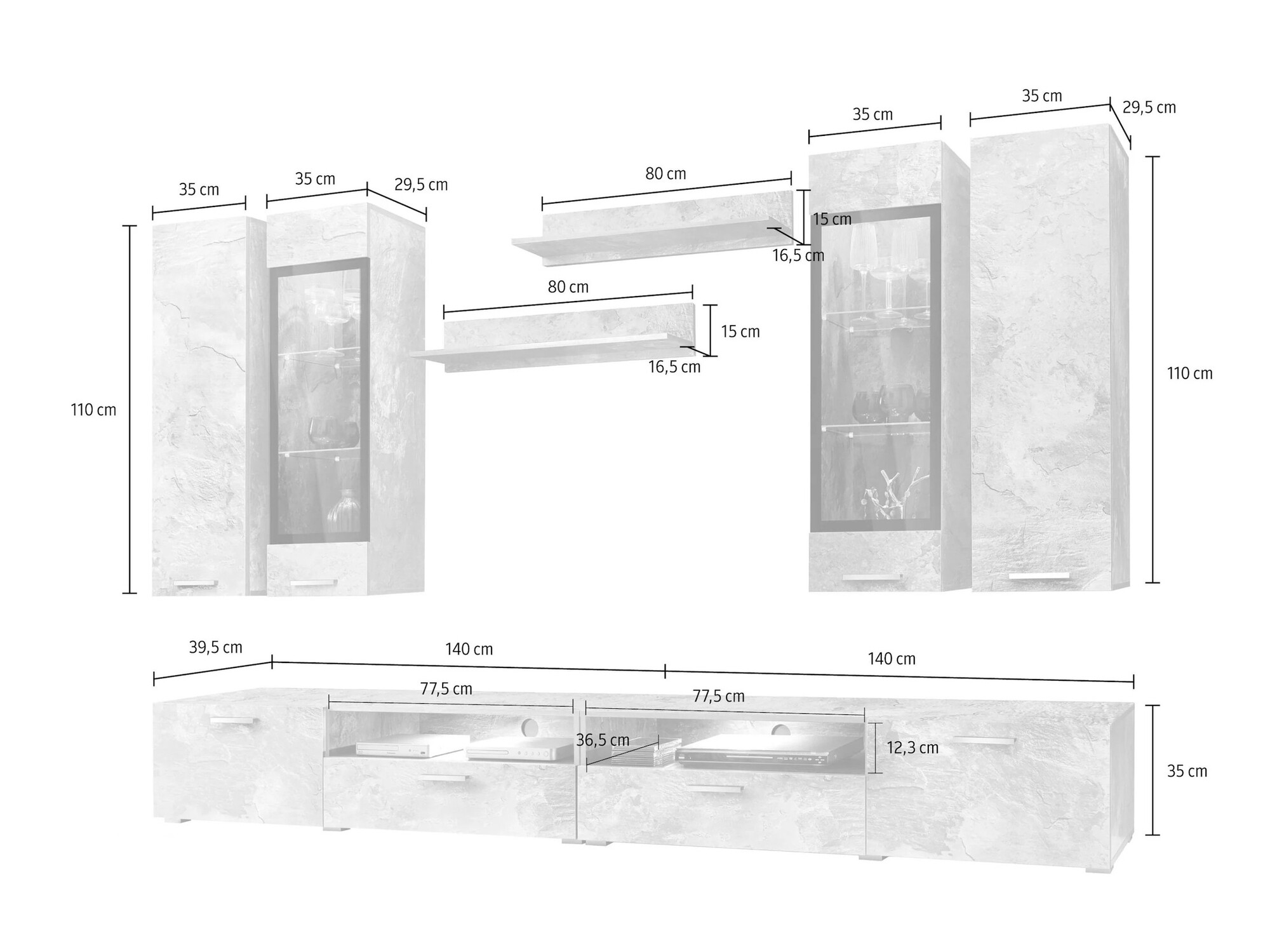 Conjunto de salón Austin 105 (Roble sanremo+ Antracita)