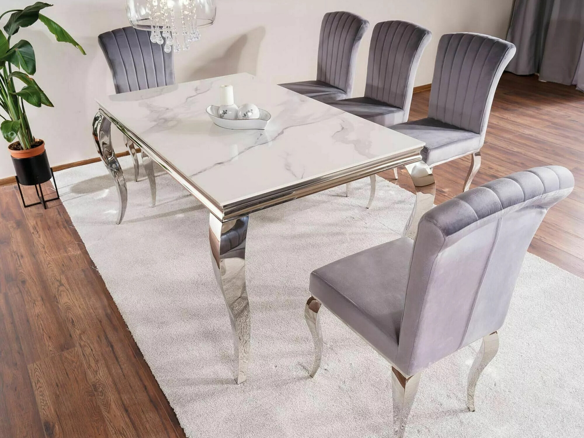 Mesa Detroit 323 (Plata + Mármol blanco)