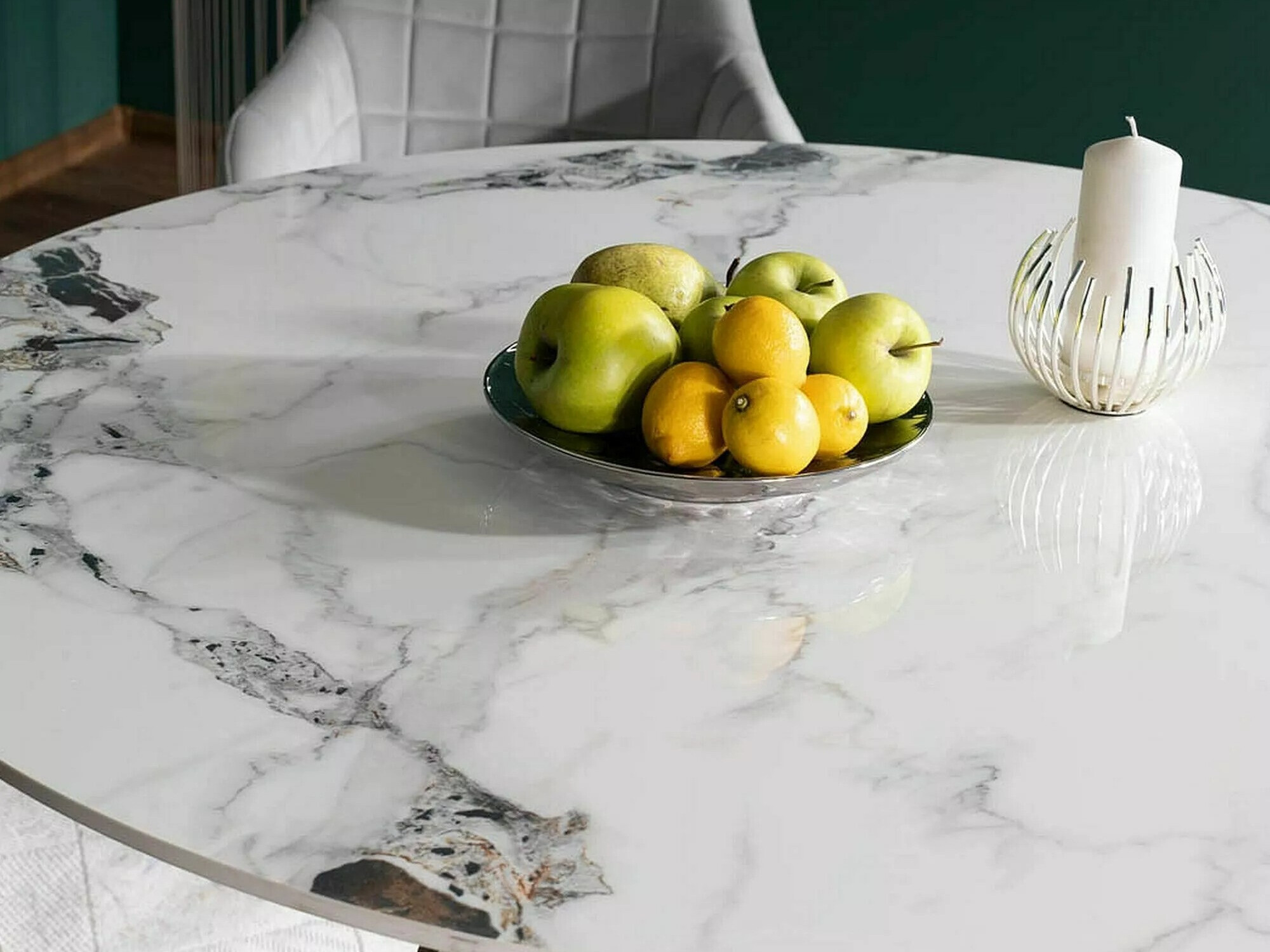 Mesa Detroit 339 (Mármol blanco + Plata)