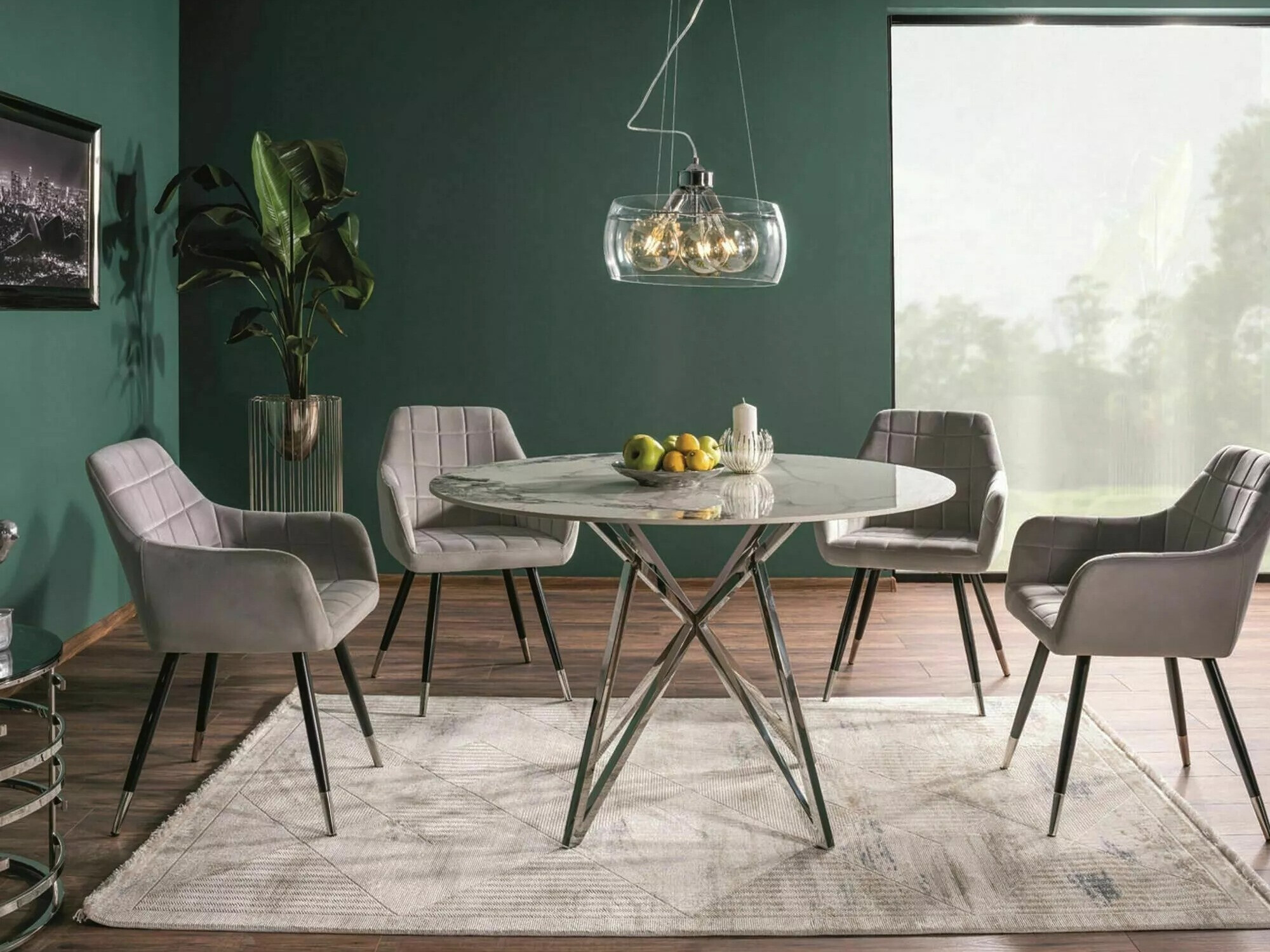 Mesa Detroit 339 (Mármol blanco + Plata)