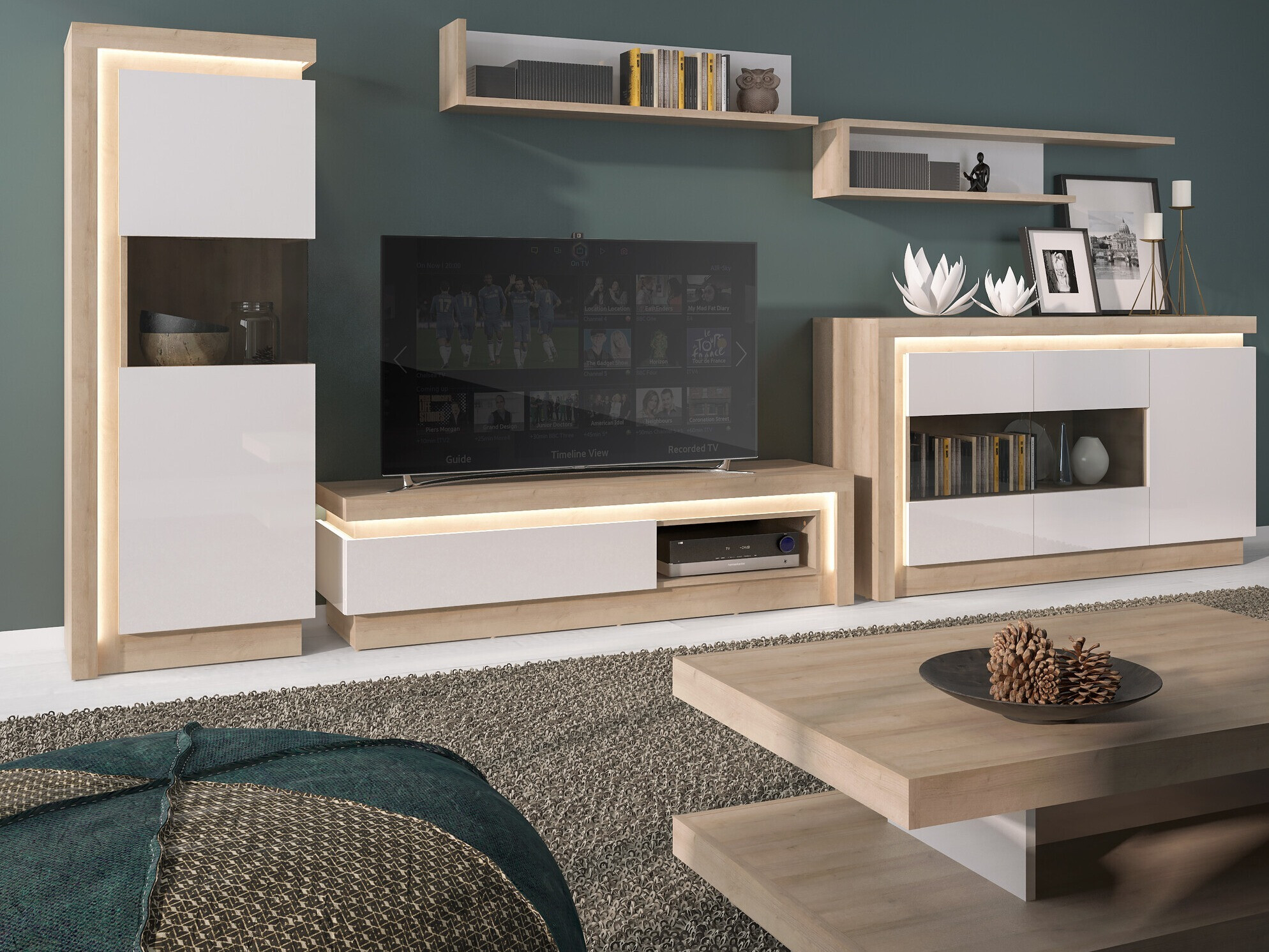 Aparador Feldeli 104 (Riviera roble + Blanco brillante)