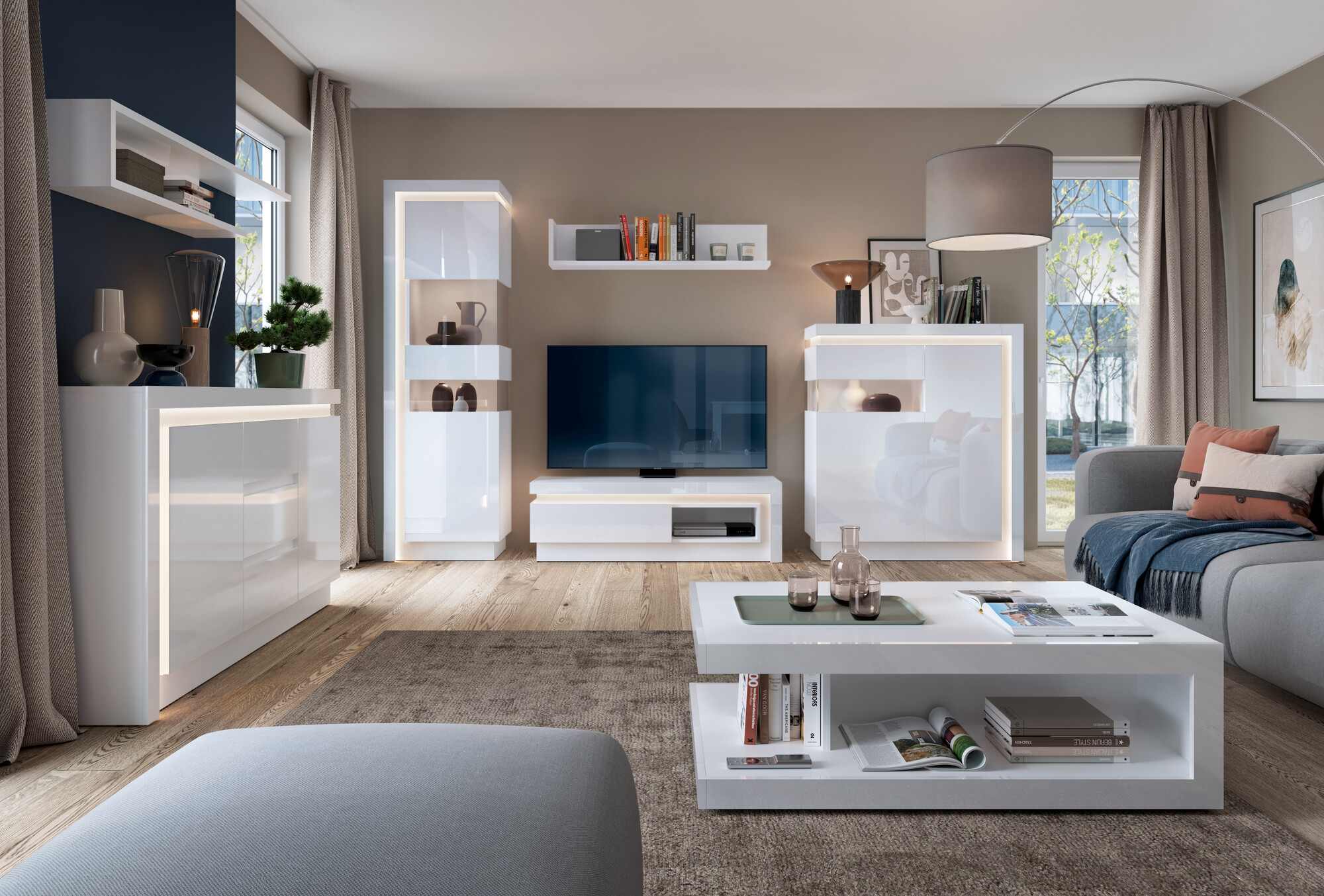 Estantería de pared Feldeli 109 (Blanco + Blanco brillante)