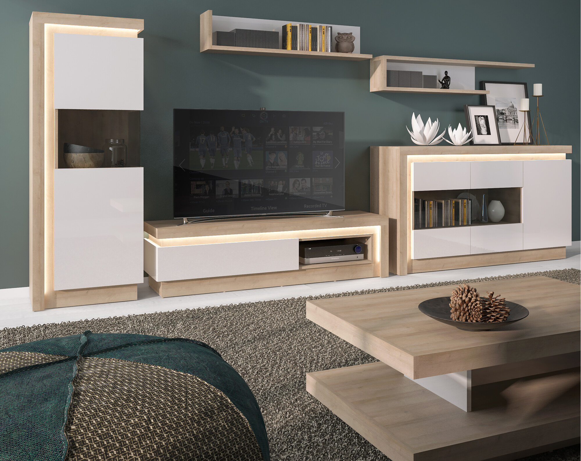 Estantería de pared Feldeli 109 (Riviera roble + Blanco brillante)