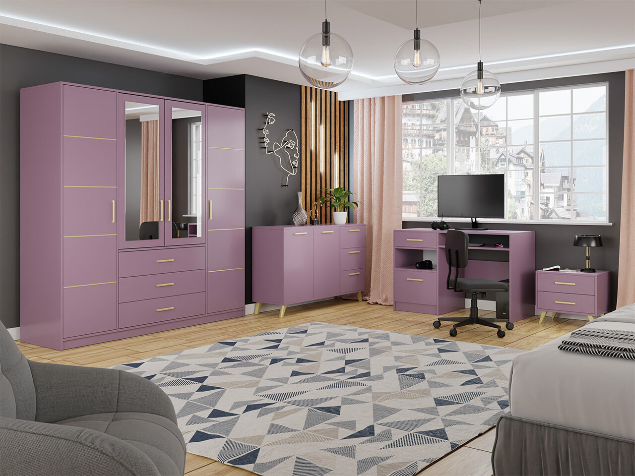 Conjuntos de muebles Rosa I (Púrpura)