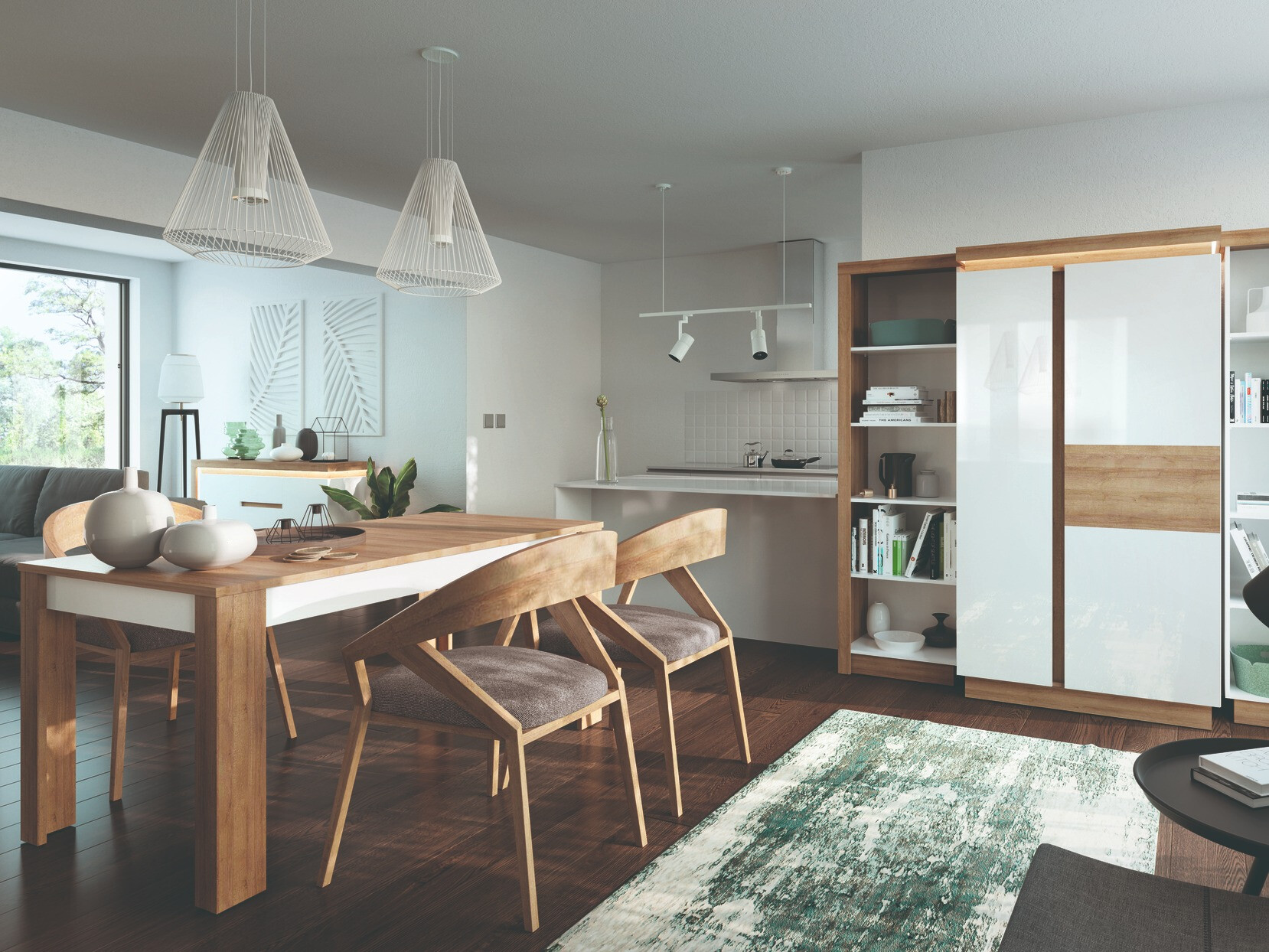 Mesa Feldeli 119 (Riviera roble + Blanco brillante)