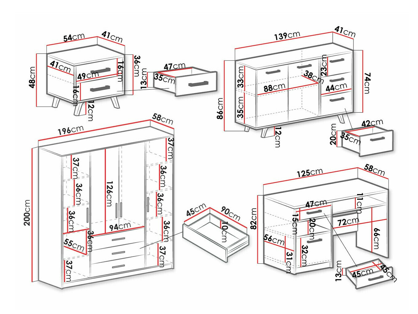 Conjuntos de muebles Rosa I (Púrpura)