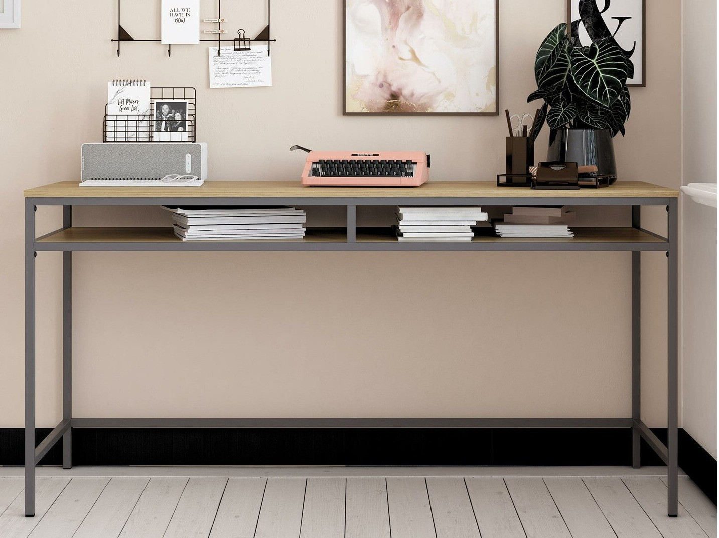 Mesa de oficina Merfeli 104 (Gris + Roble)