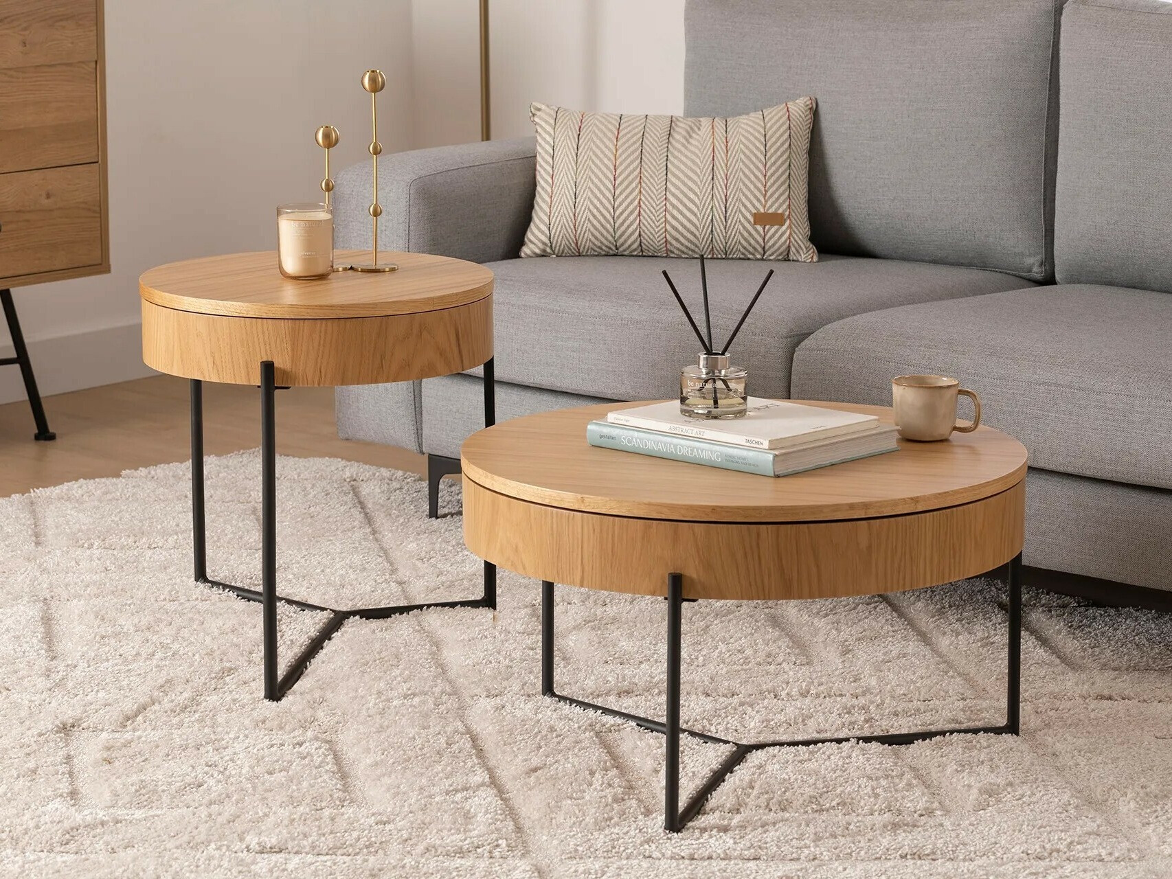 Conjunto mesa de centro Kailua 2133 (Luminoso madera + Negro)