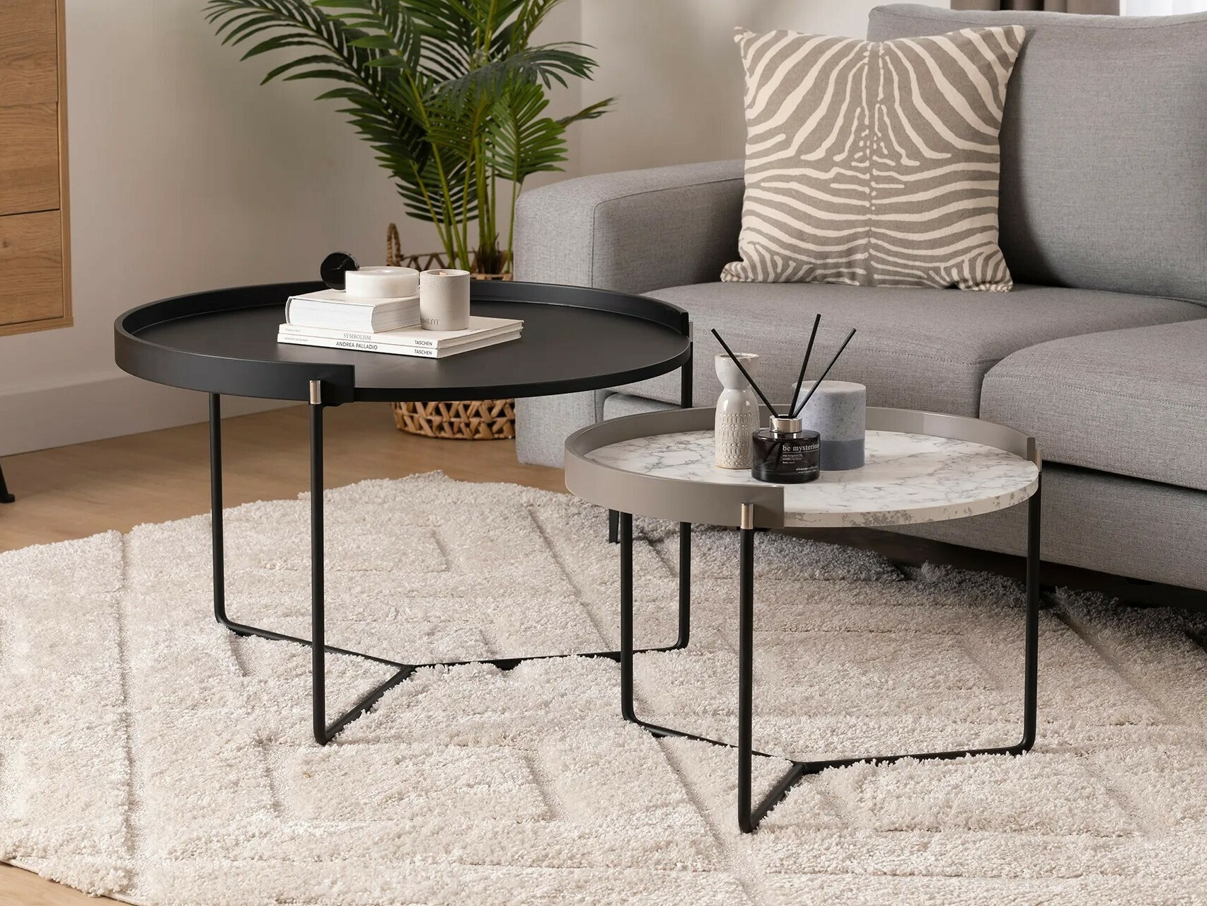 Conjunto mesa de centro Kailua 2135 (Antracita + Mármol gris)