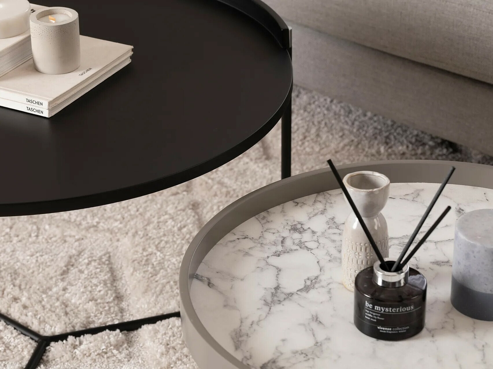 Conjunto mesa de centro Kailua 2135 (Antracita + Mármol gris)