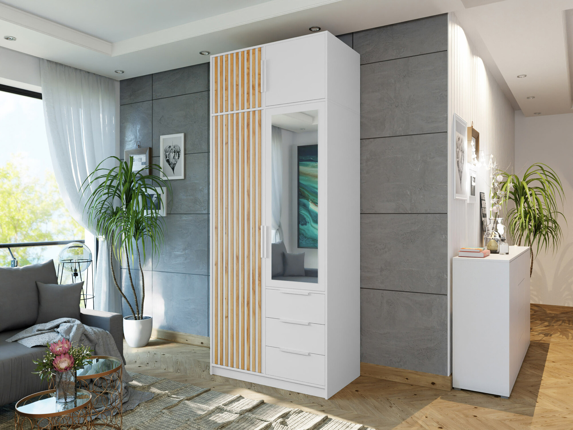 Armario Enolevo 104 (Blanco + Roble wotan)