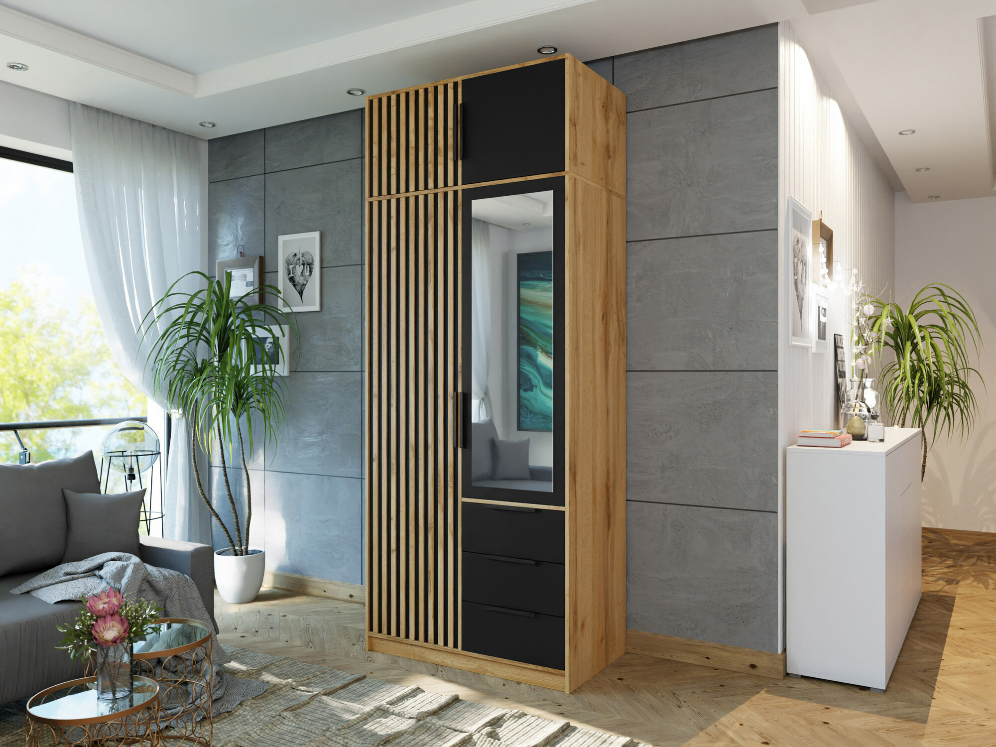 Armario Enolevo 104 (Roble wotan + Negro)