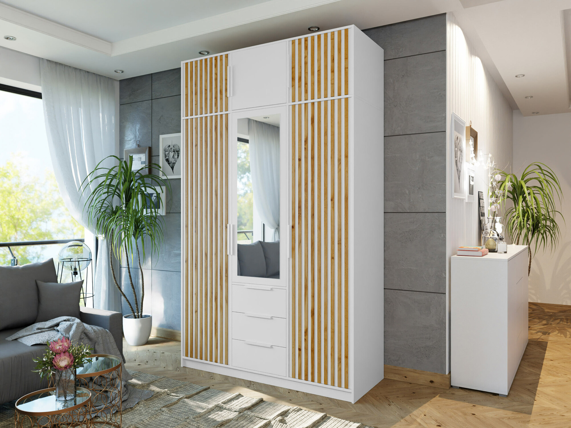 Armario Enolevo 106 (Blanco + Roble wotan)