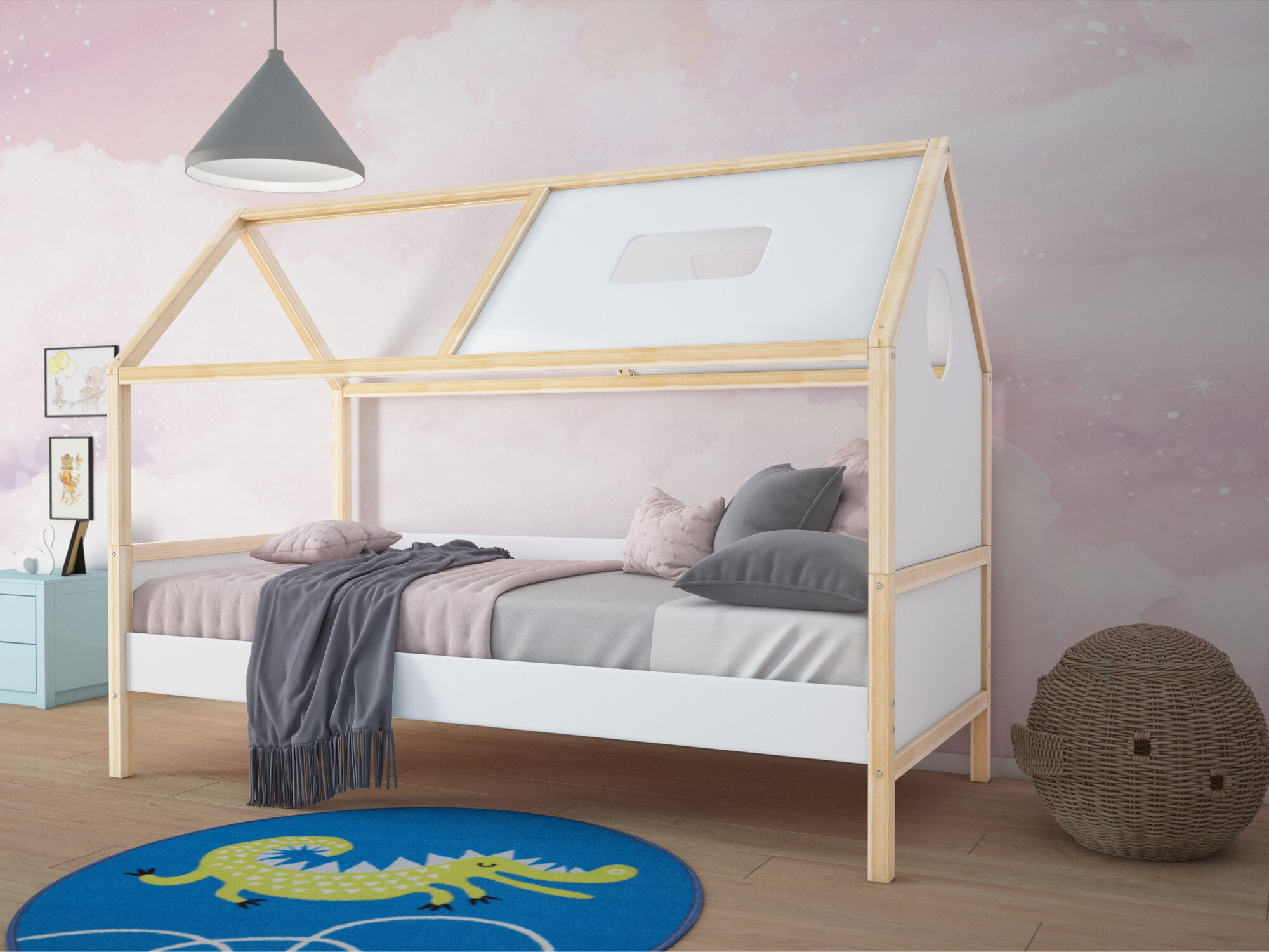Cama Fenmele 110 (Blanco + Luminoso madera)