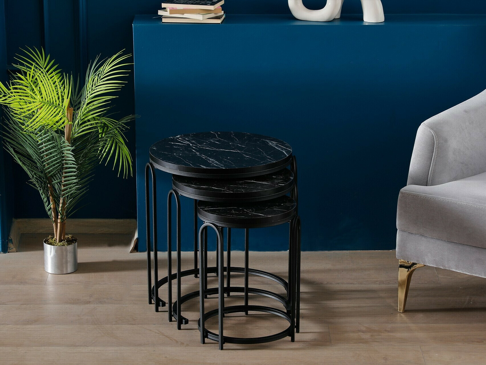 Conjunto de mesas Kailua 2147 (Negro + Mármol negro)