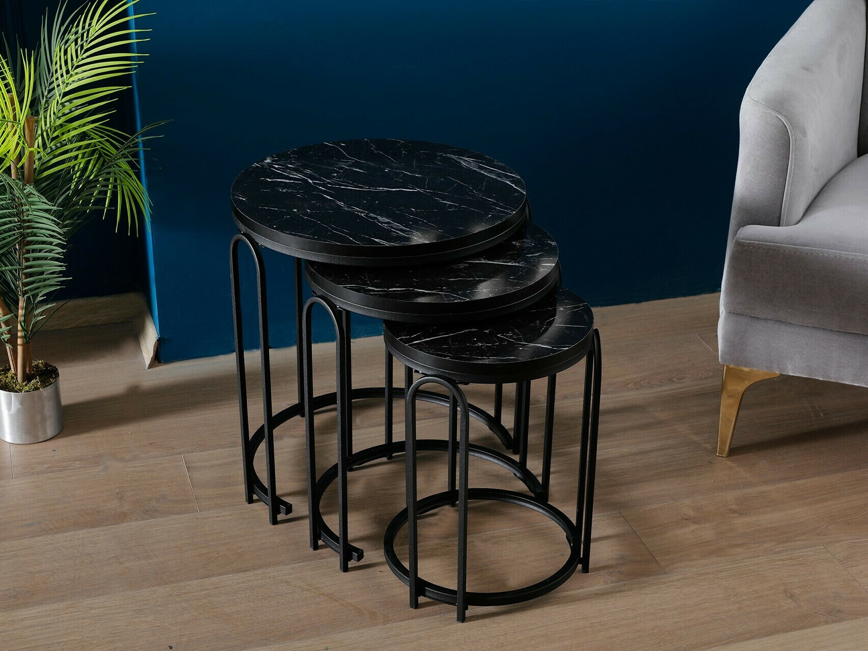 Conjunto de mesas Kailua 2147 (Negro + Mármol negro)