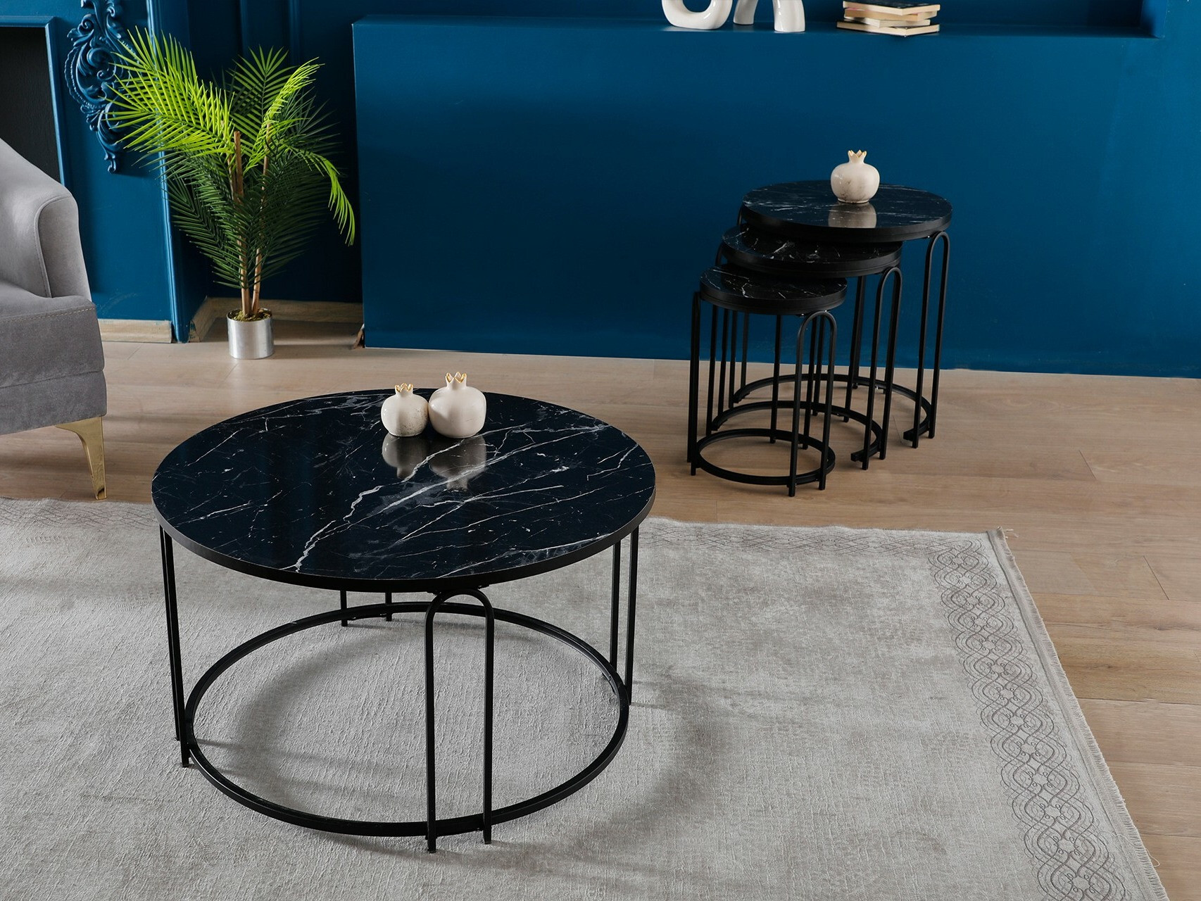 Mesa de centro Kailua 2148 (Negro + Mármol negro)