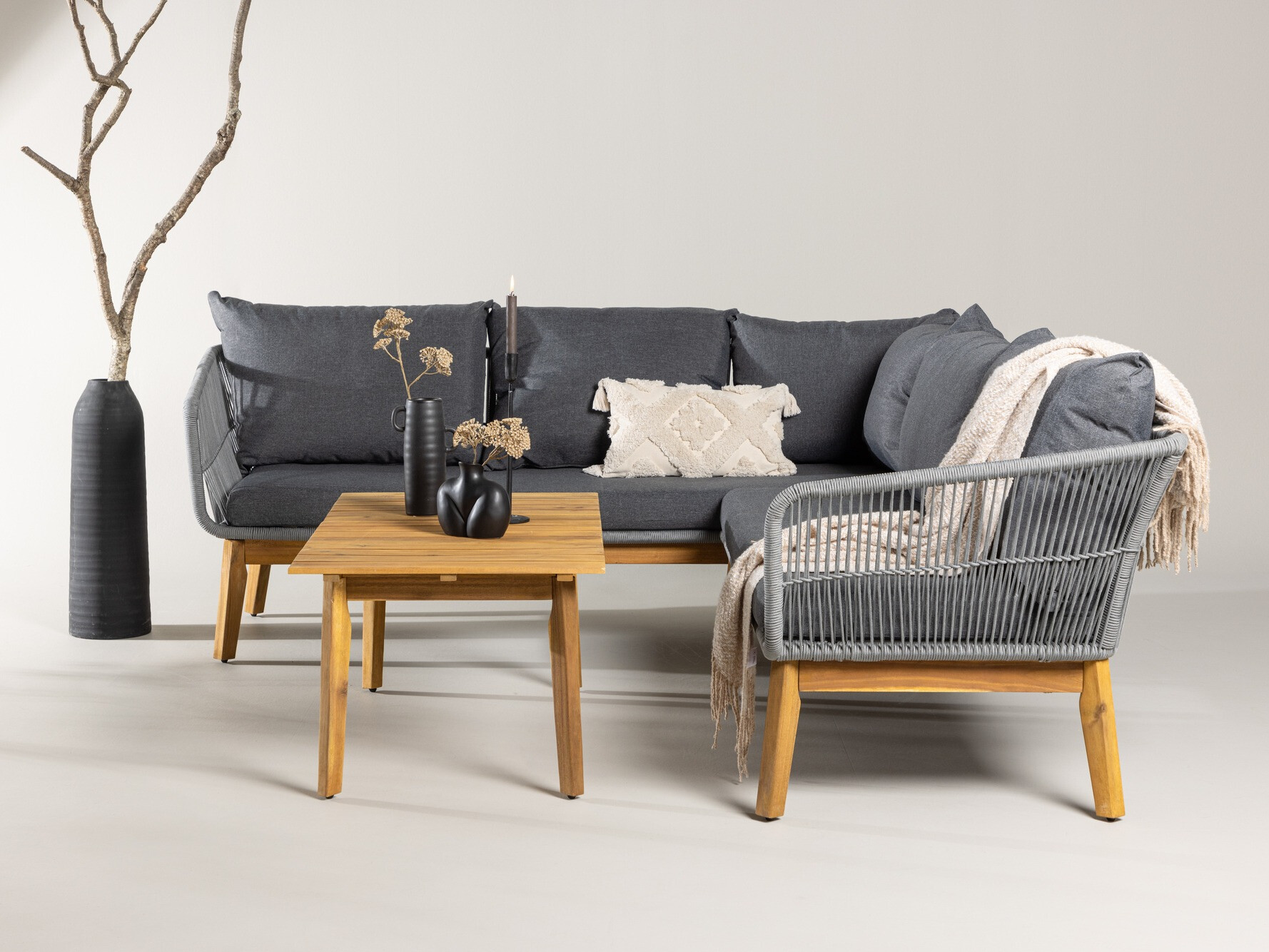 Conjunto de muebles de exterior Dallas 1085 (Acacia + Gris)