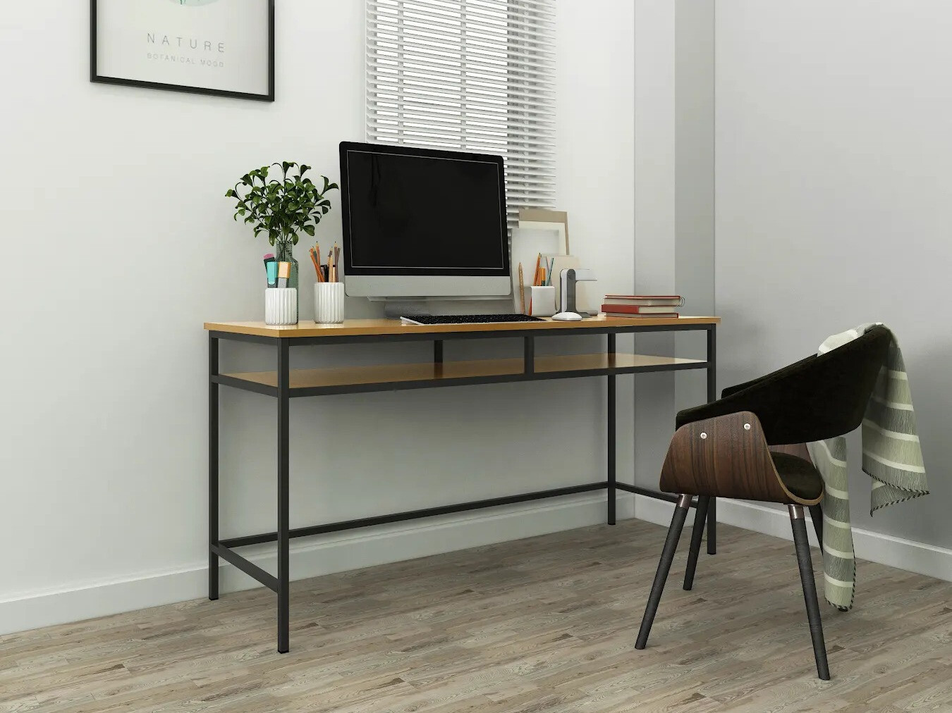 Mesa de oficina Merfeli 104 (Gris + Roble)