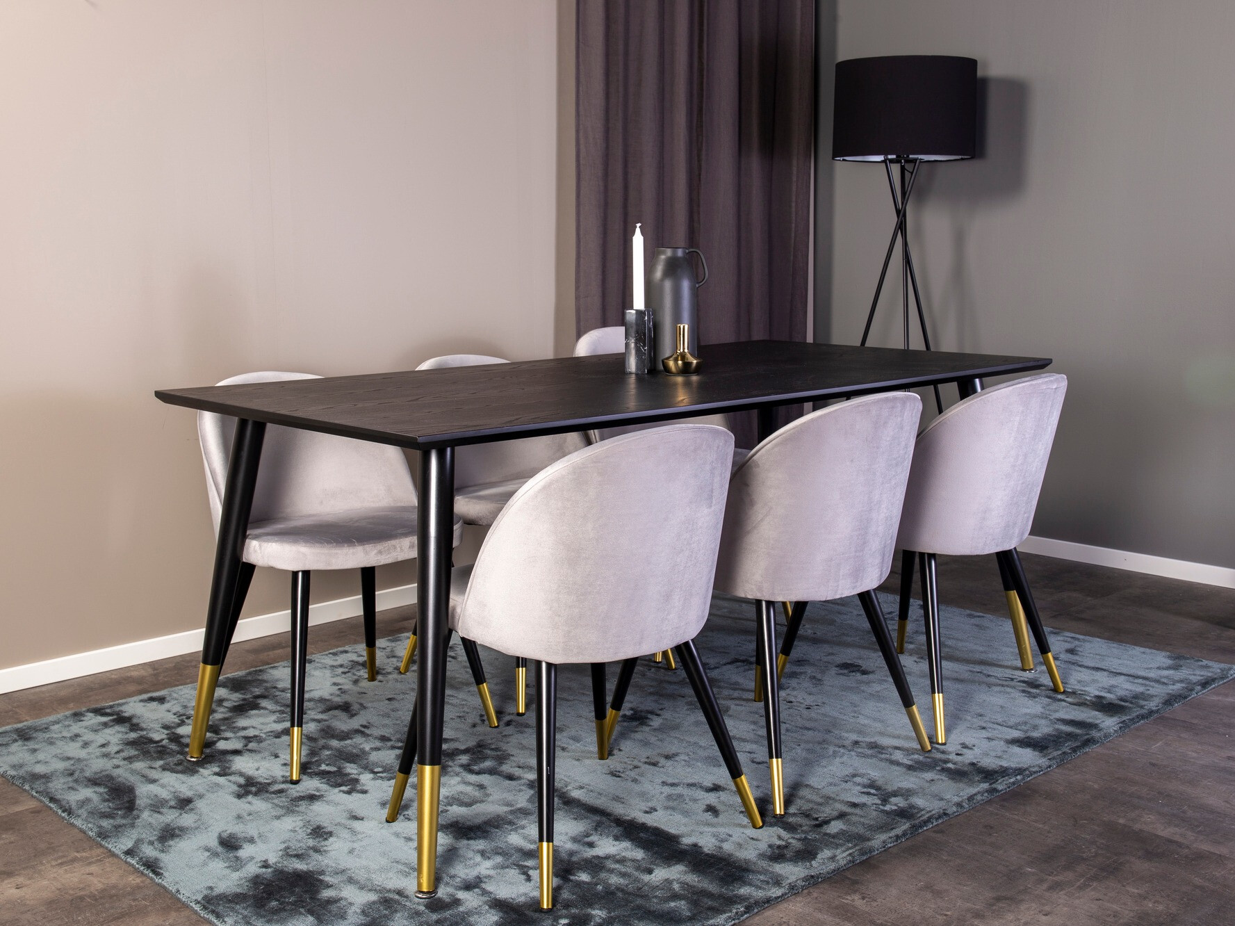 Conjunto de comedor Dallas 346 (Gris + Negro)
