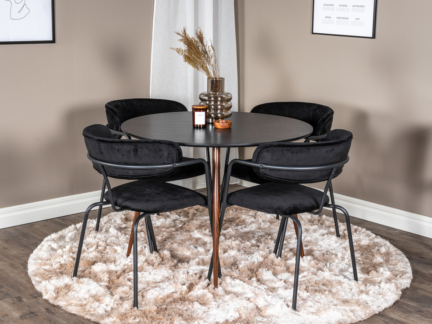 Conjunto de mesas y sillas para comedor Dallas 285 (Negro + Nuez)