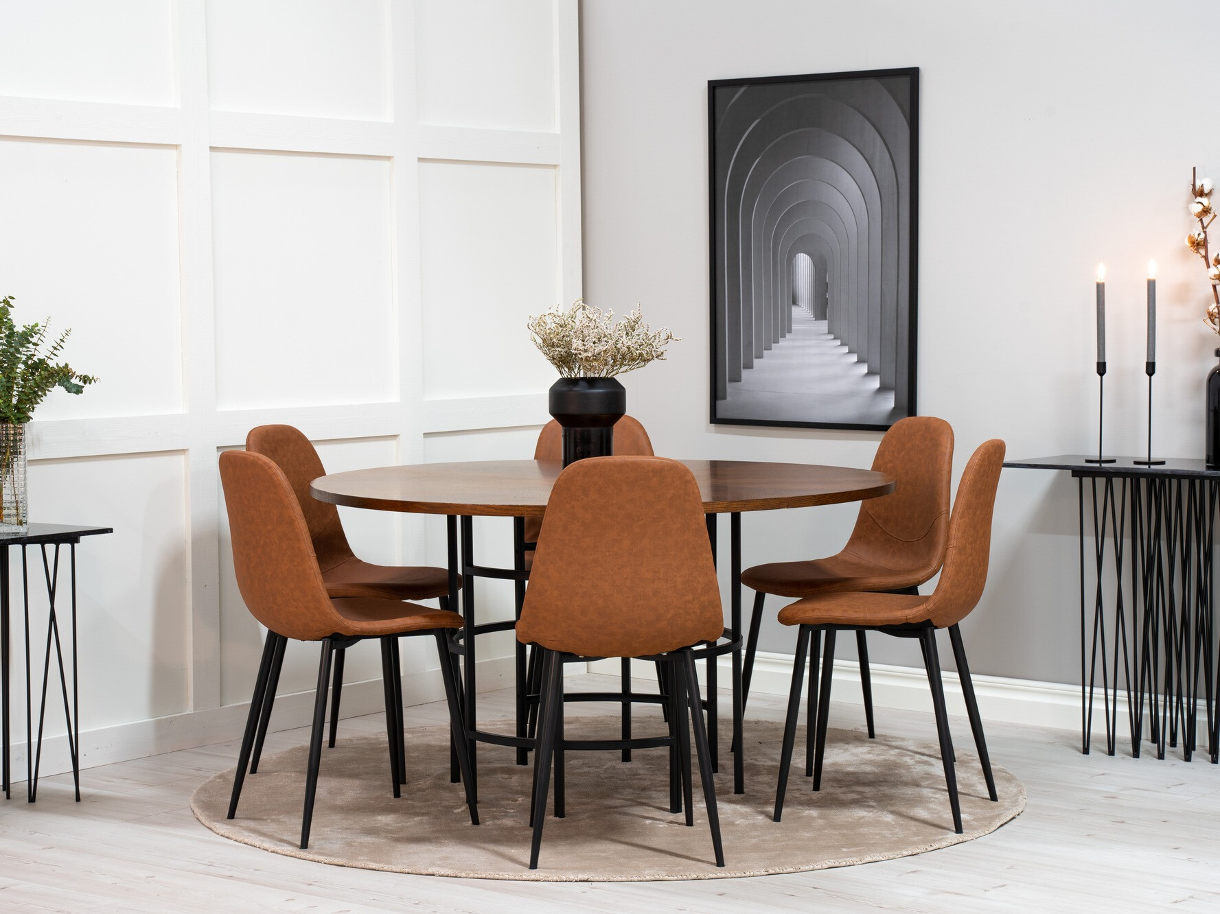 Conjunto de mesas y sillas para comedor Dallas 309 (Marrón + Negro)