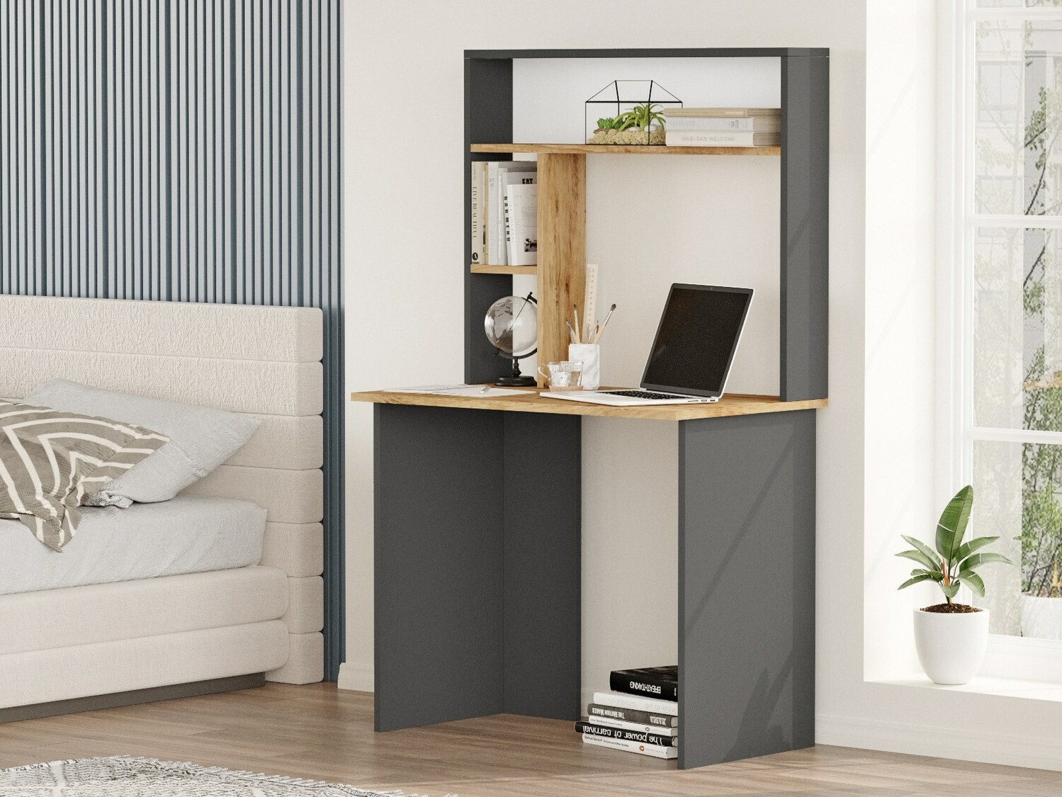 Mesa de oficina Asheboro 117 (Antracita + Pino)