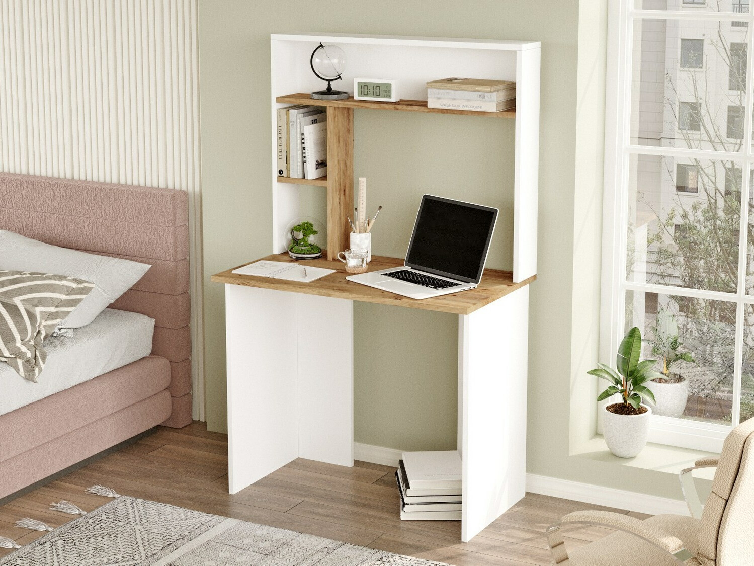 Mesa de oficina Asheboro 117 (Blanco + Pino)