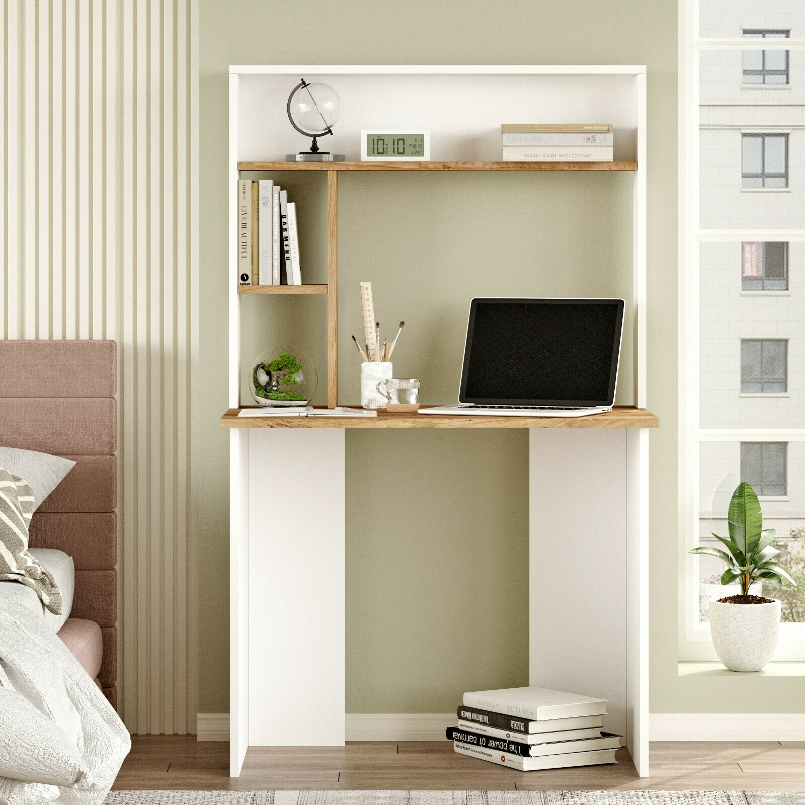 Mesa de oficina Asheboro 117 (Blanco + Pino)