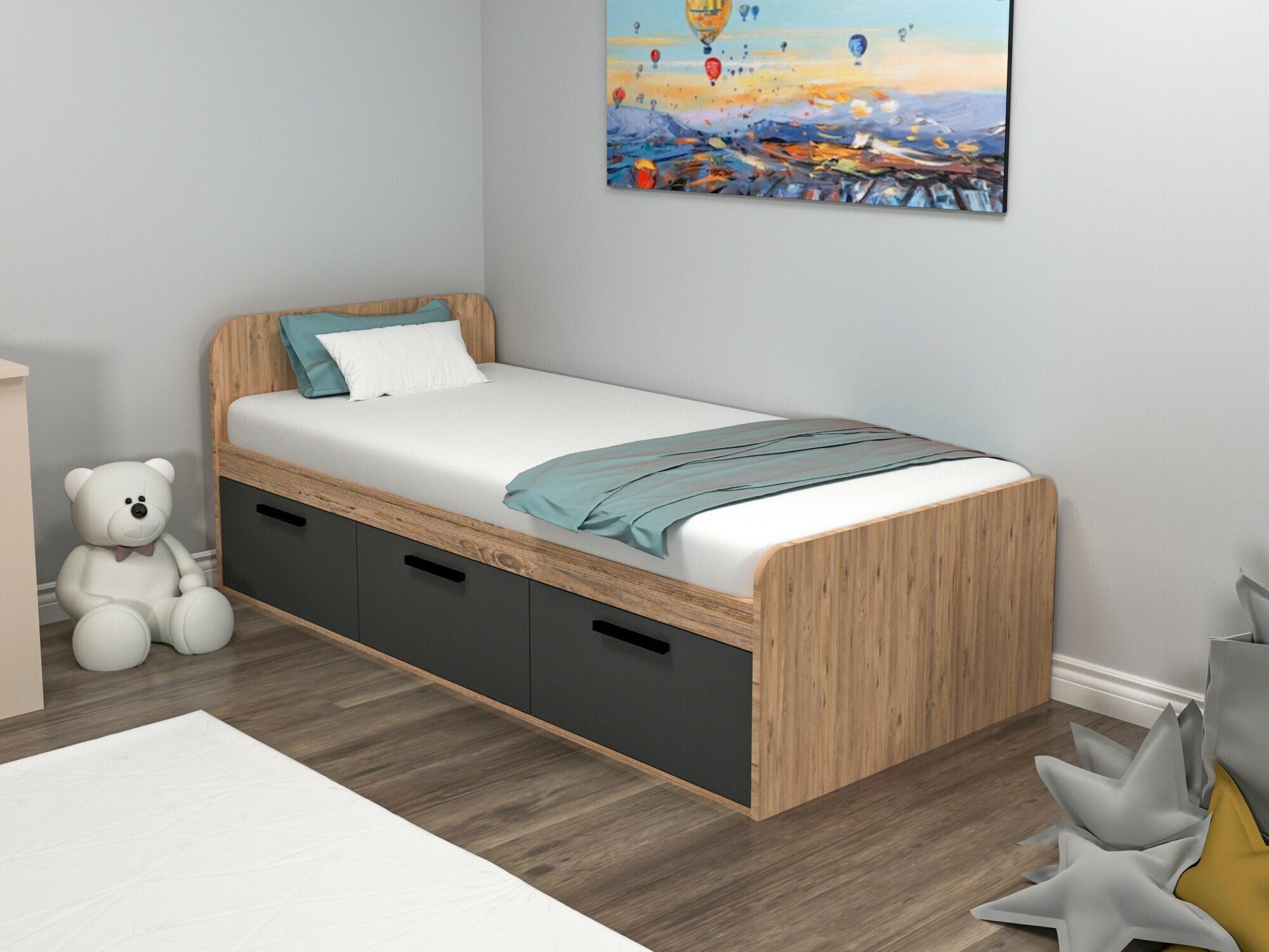 Cama Kailua 2185 (Antracita + Pino)