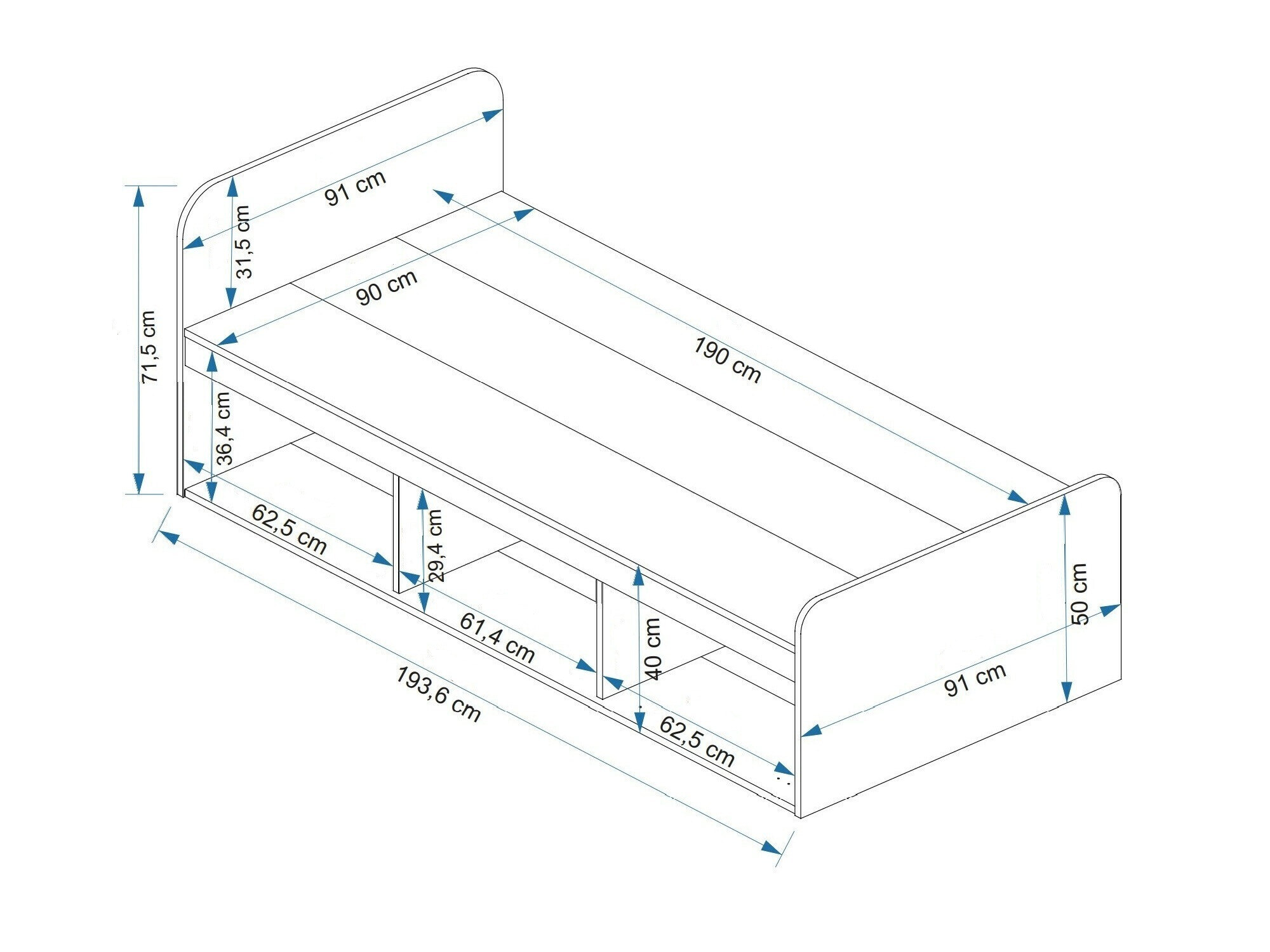 Cama Kailua 2185 (Antracita + Pino)