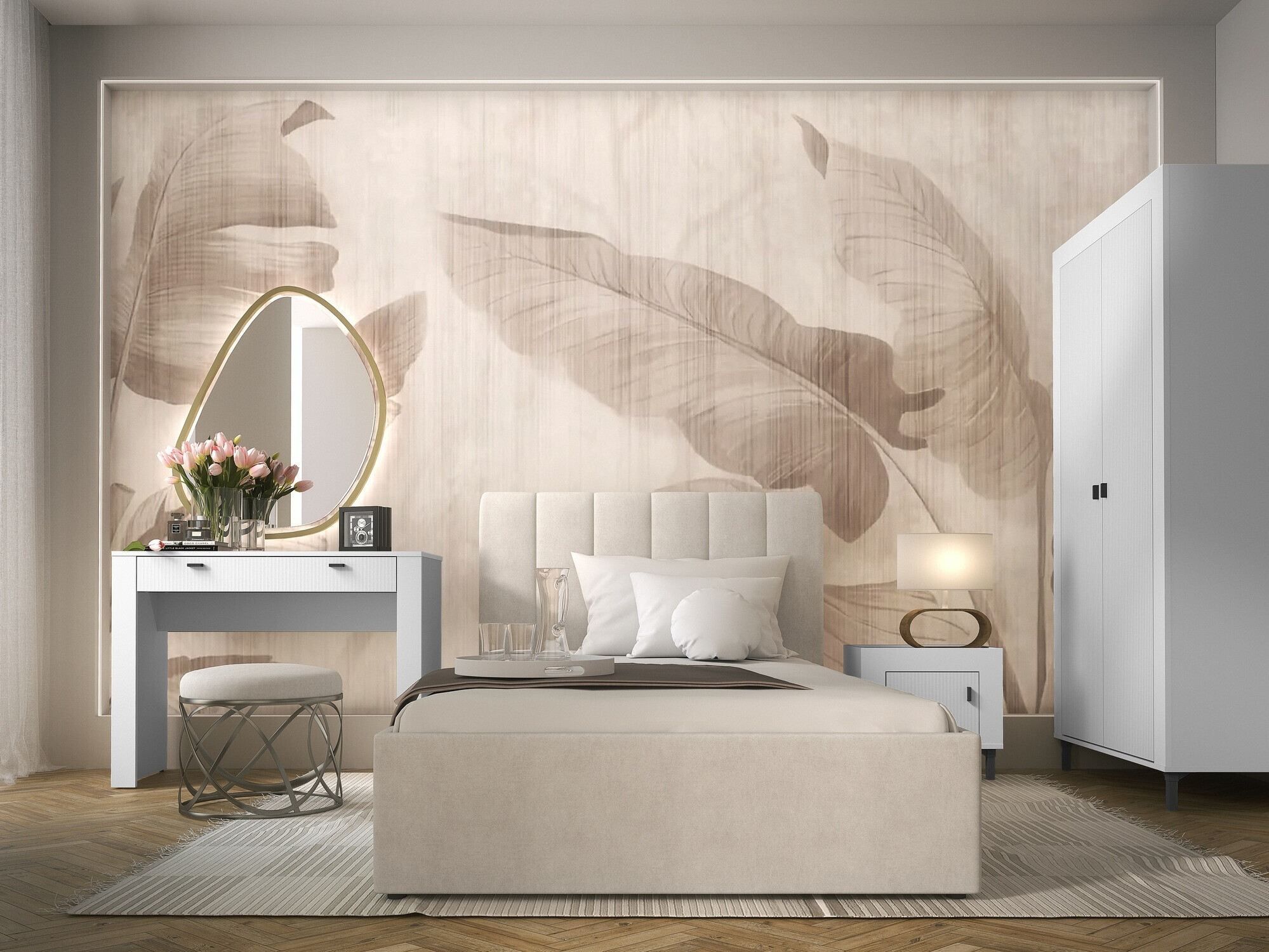 Conjunto de dormitorio Mormavu 112 (Mate blanco + Beige)