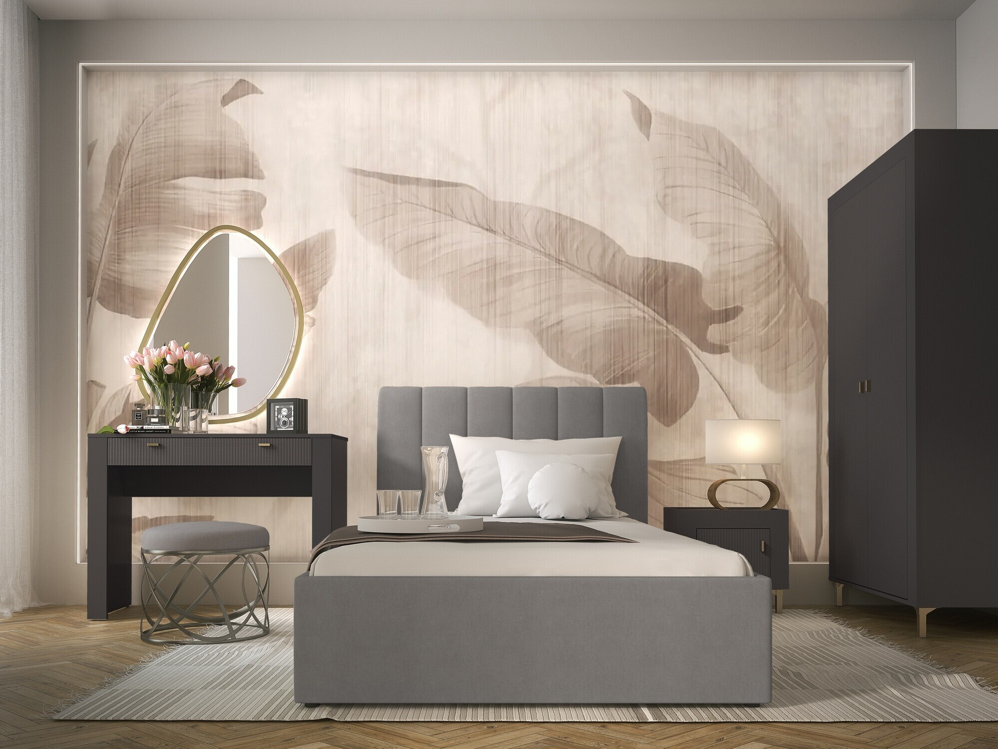 Conjunto de dormitorio Mormavu 112 (Negro mate + Gris)