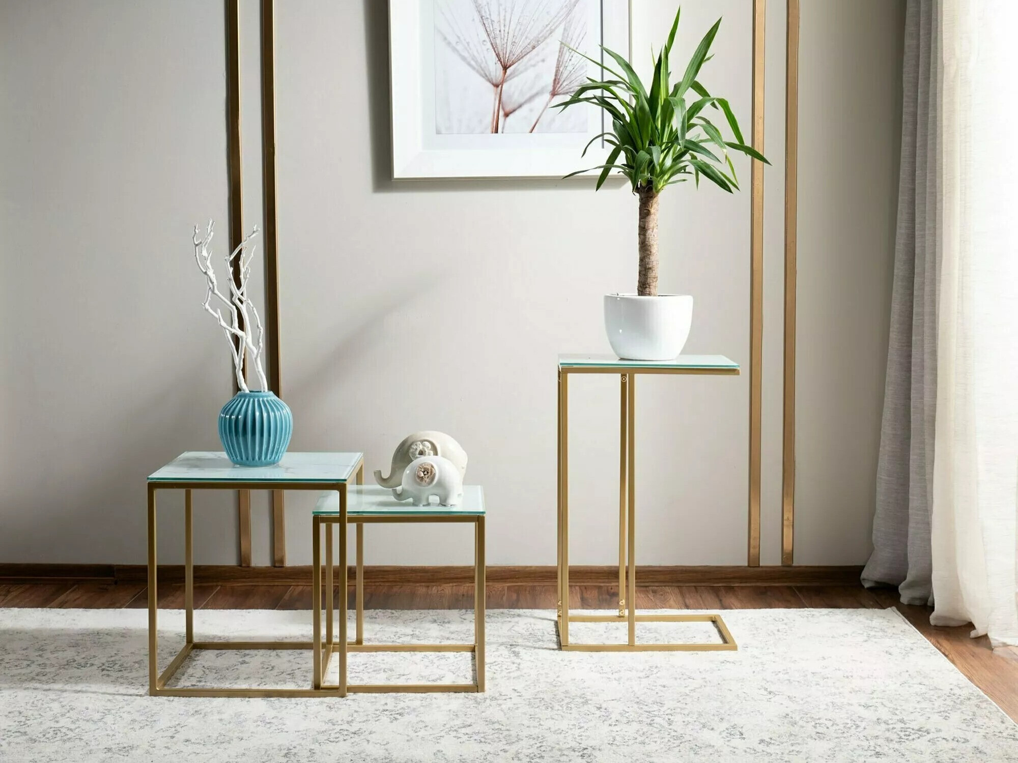 Conjunto mesa de centro Detroit 431 (Dorado + Mármol blanco)