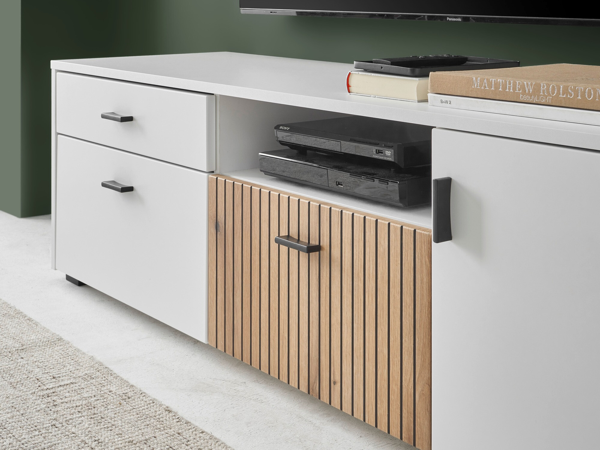 Mueble TV Belmelu 105 (Blanco + Roble)