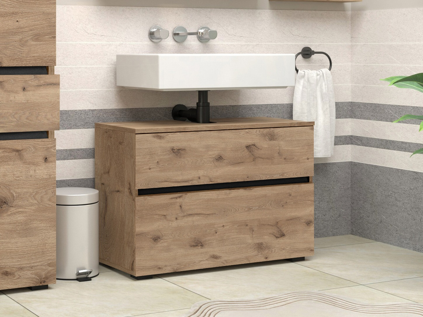 Armario de baño de pie para lavabo Soncamu 109 (Roble)