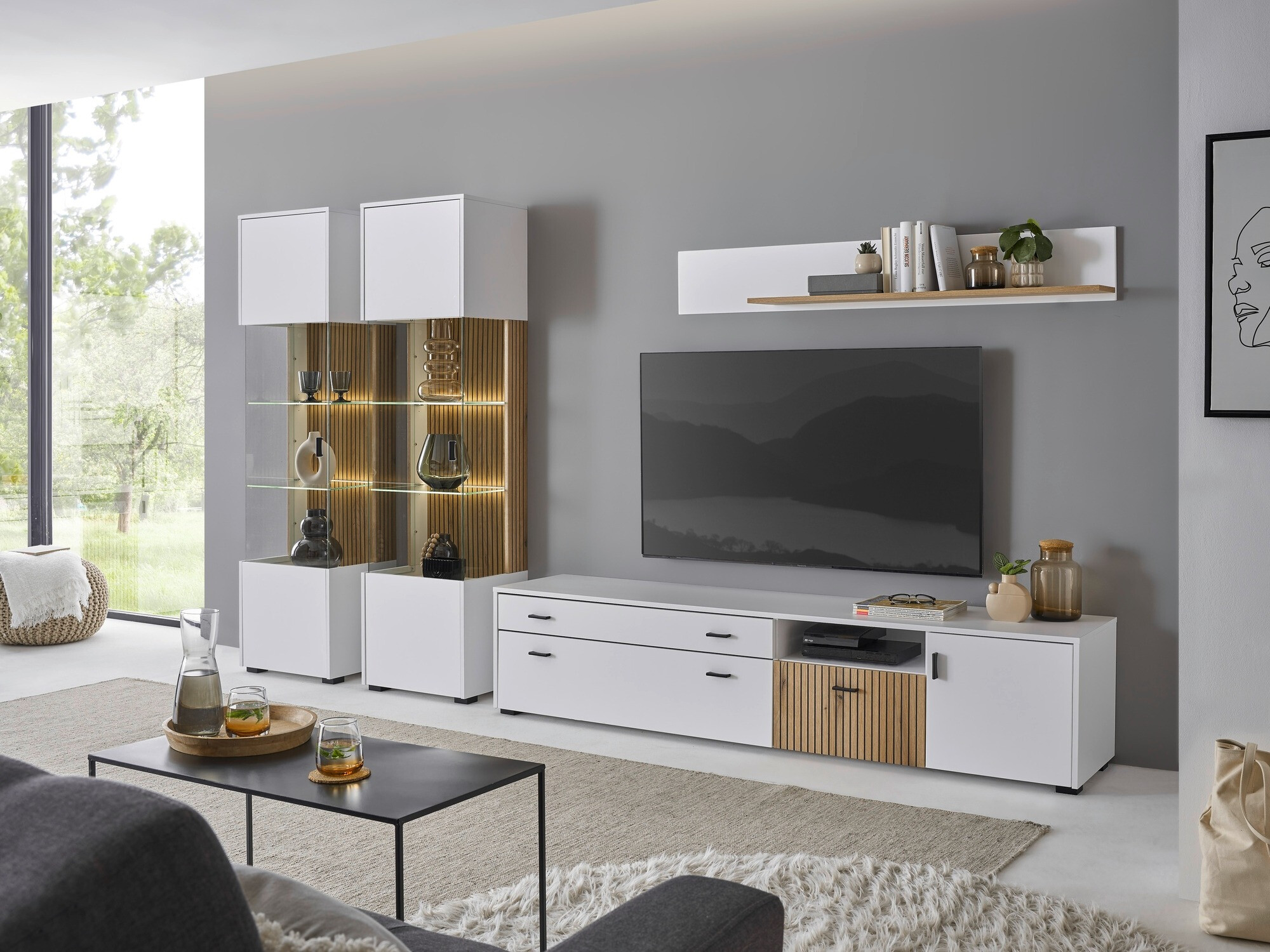 Conjunto de salón Belmelu 117 (Blanco + Roble)