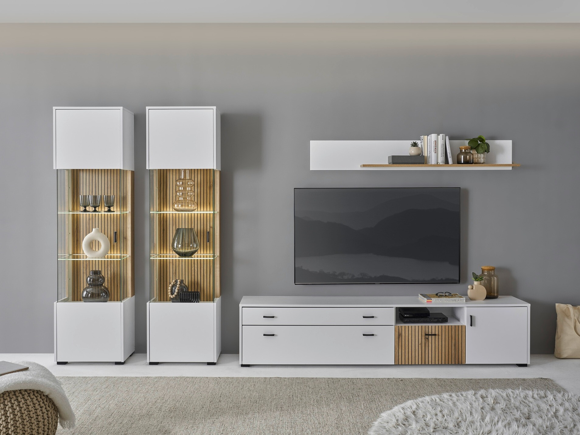 Conjunto de salón Belmelu 117 (Blanco + Roble)