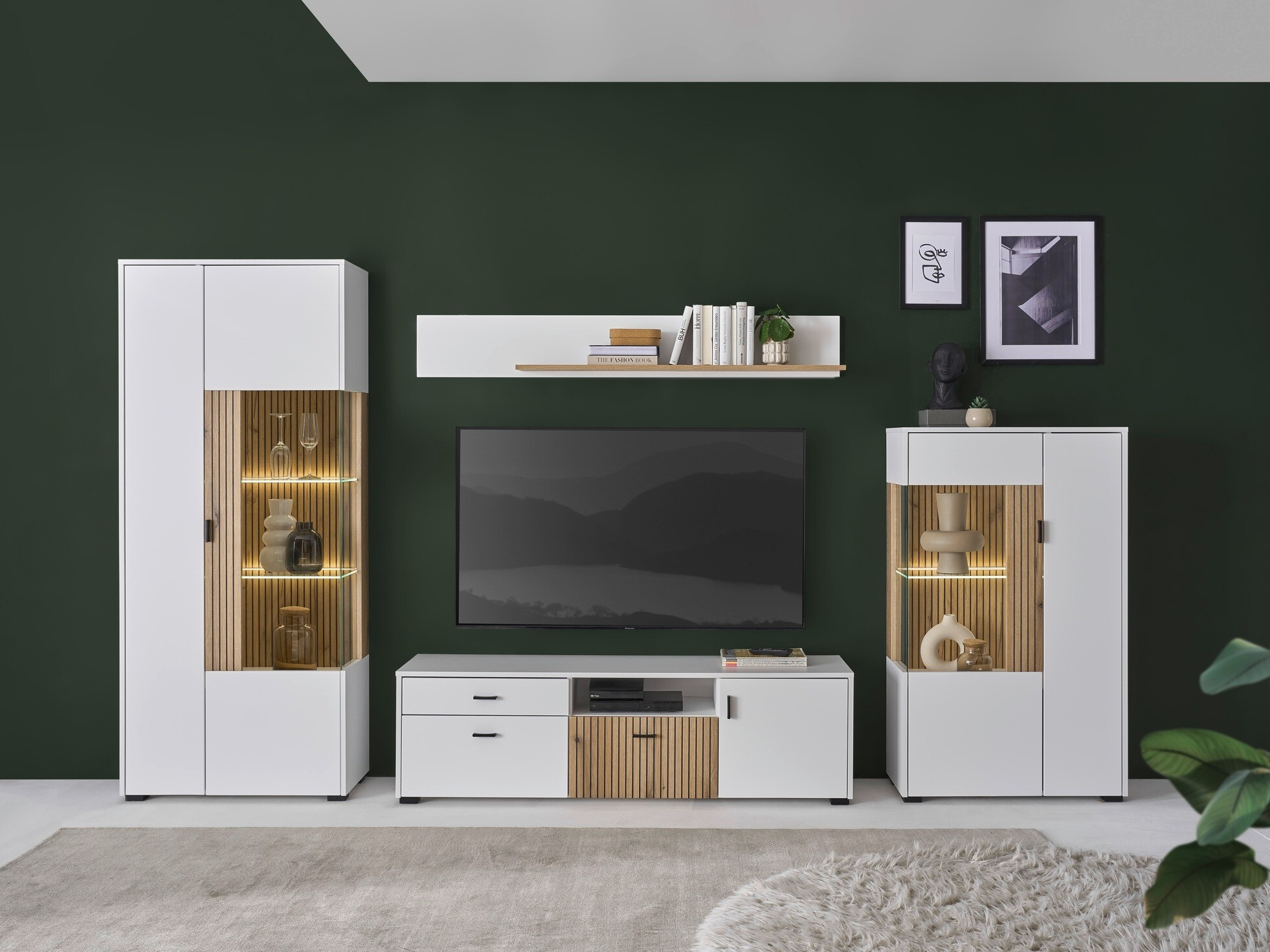 Conjunto de salón Belmelu 118 (Blanco + Roble)