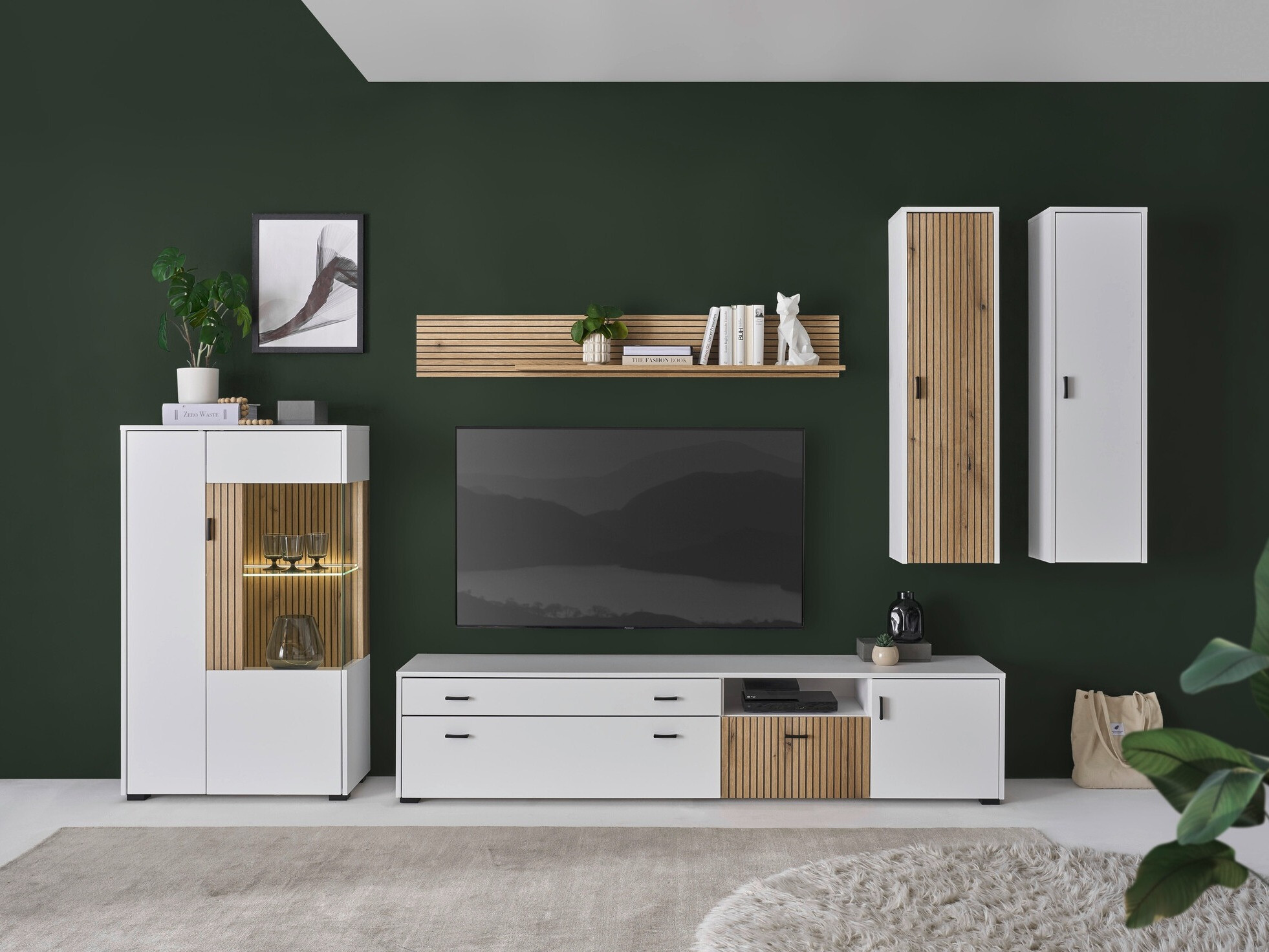 Conjunto de salón Belmelu 120 (Blanco + Roble)