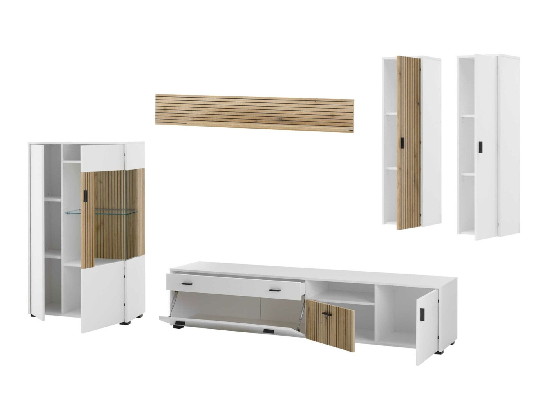 Conjunto de salón Belmelu 120 (Blanco + Roble)