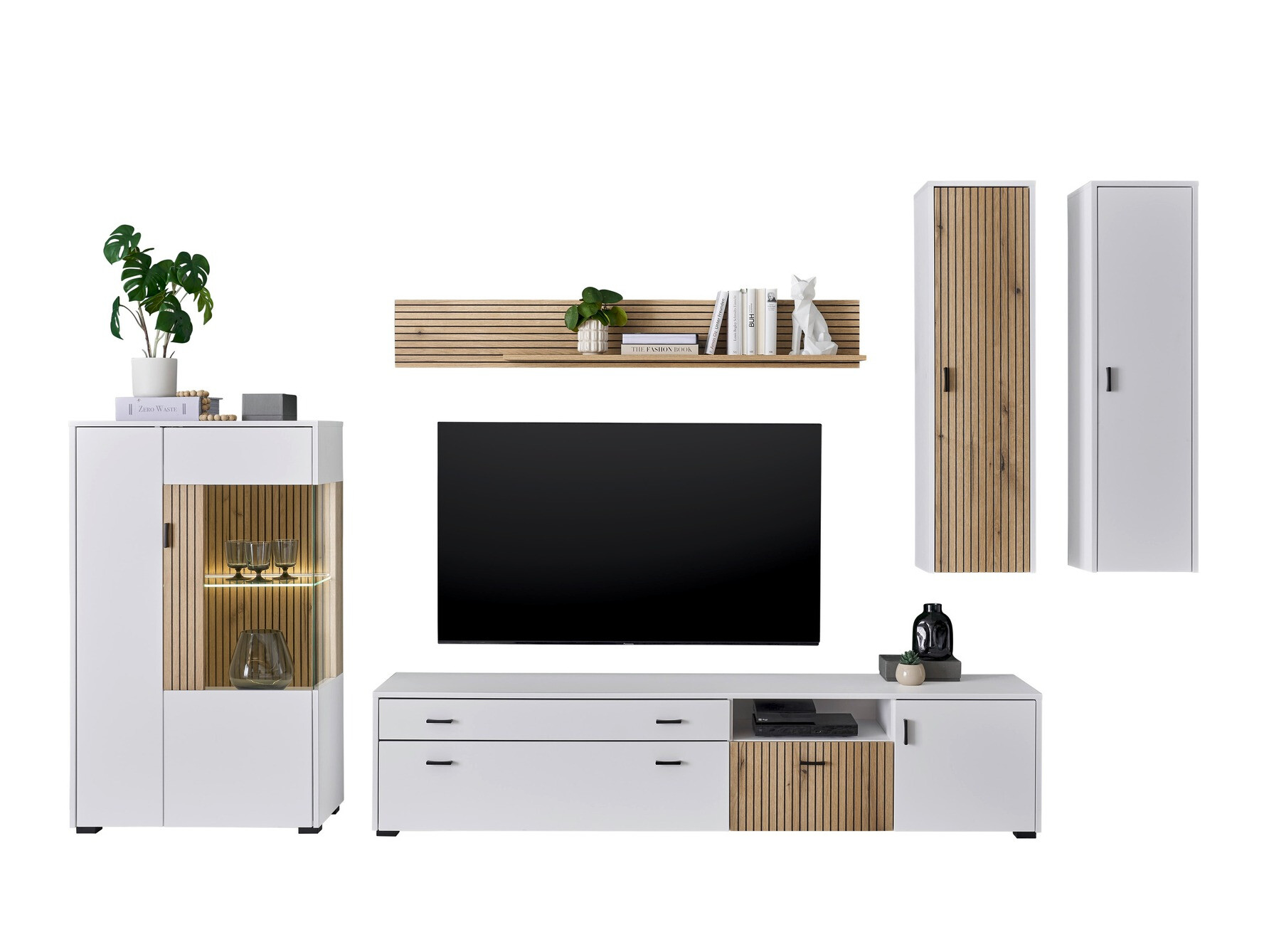 Conjunto de salón Belmelu 120 (Blanco + Roble)