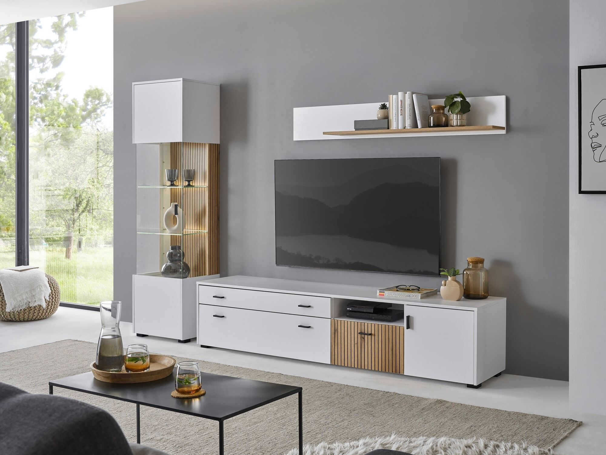 Conjunto de salón Belmelu 121 (Blanco + Roble)