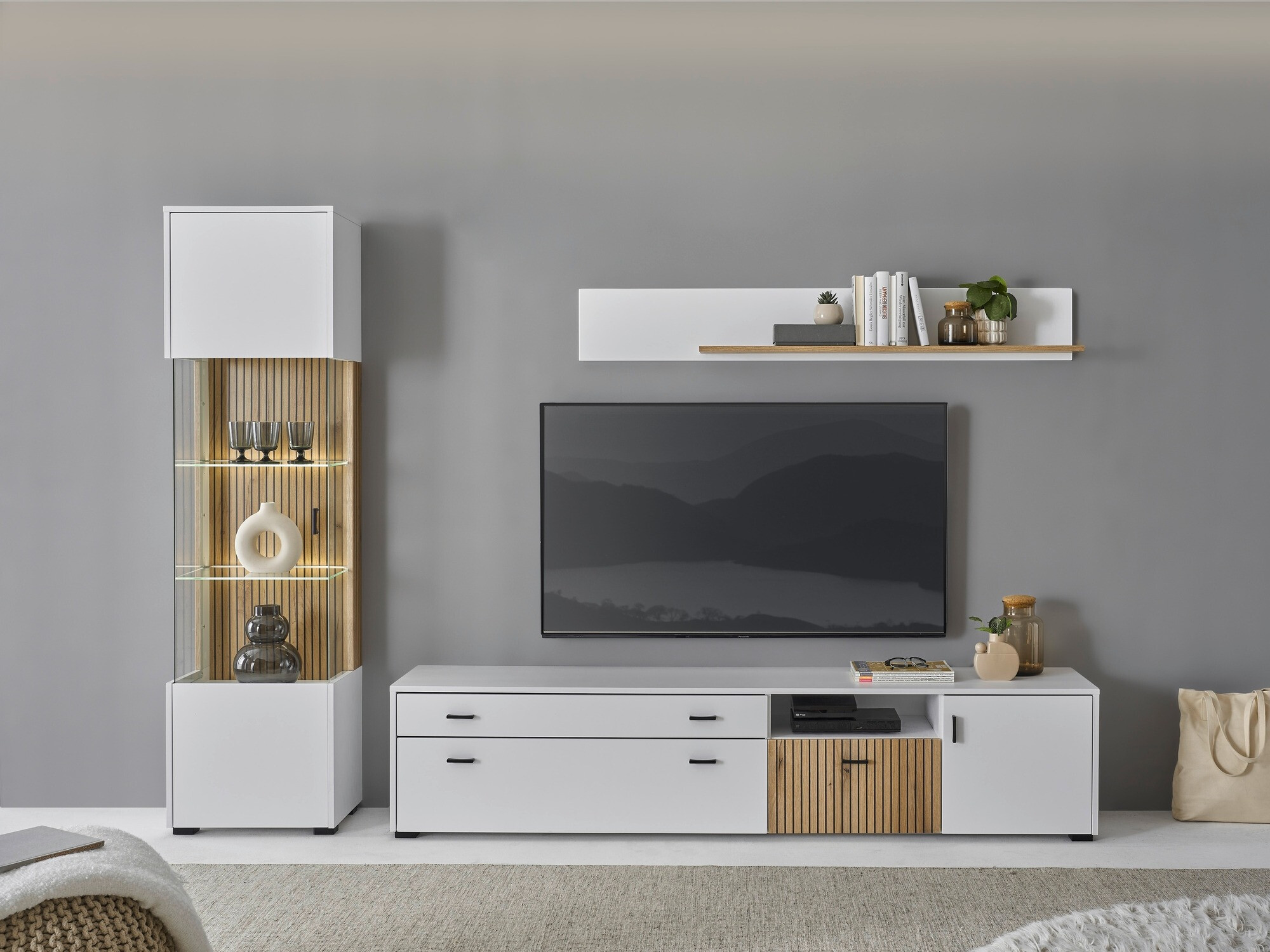 Conjunto de salón Belmelu 121 (Blanco + Roble)