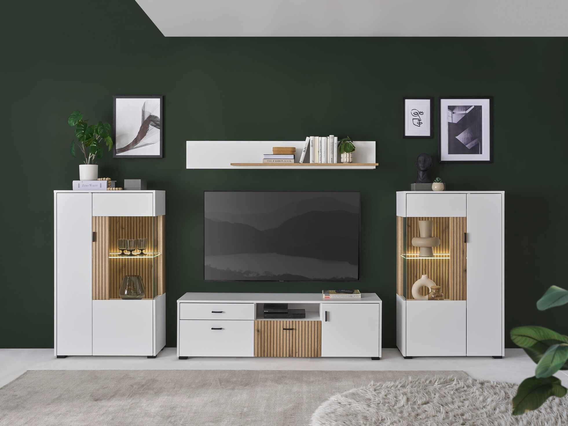 Conjunto de salón Belmelu 122 (Blanco + Roble)